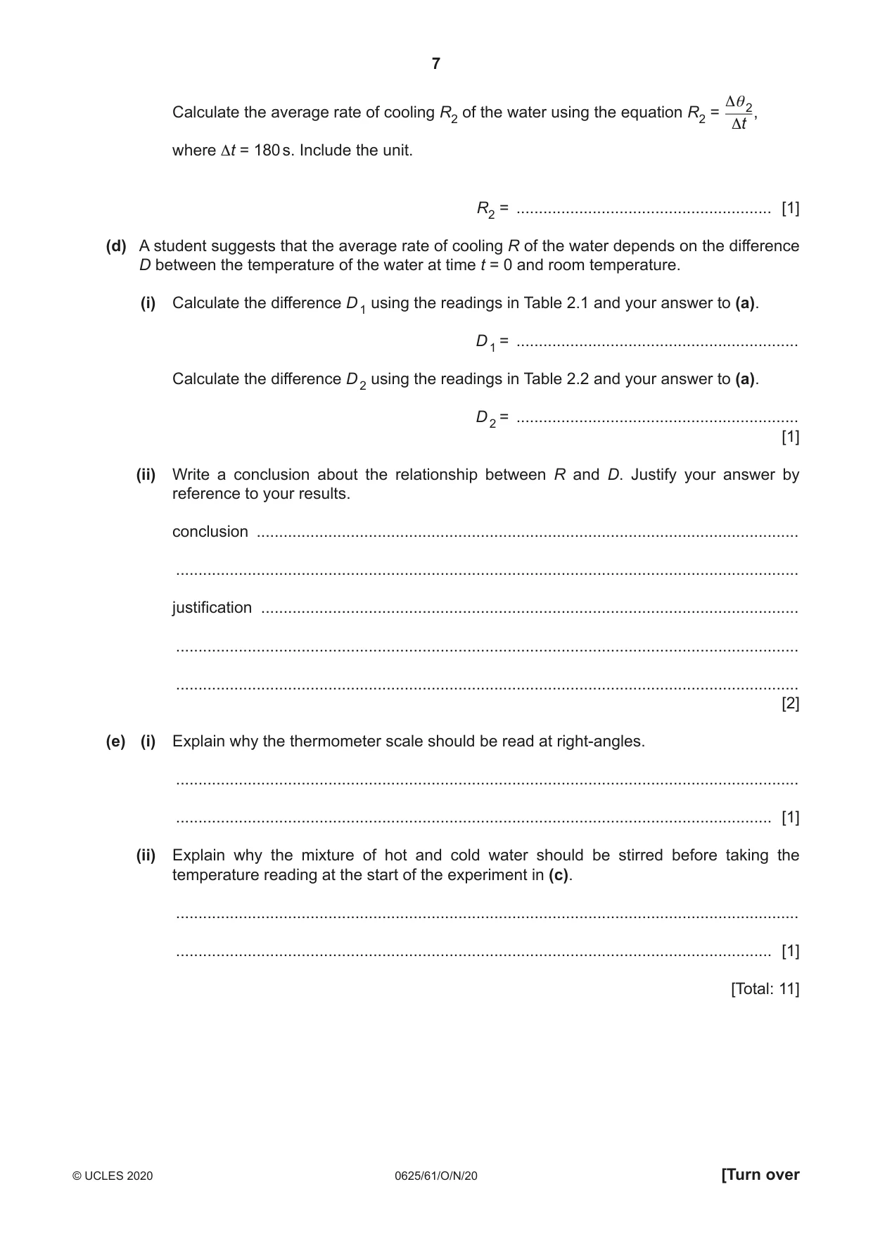 Cambridge IGCSE Physics 0625 2020 Oct/Nov Paper 6 · Variant 1 question paper, page 7 of 12