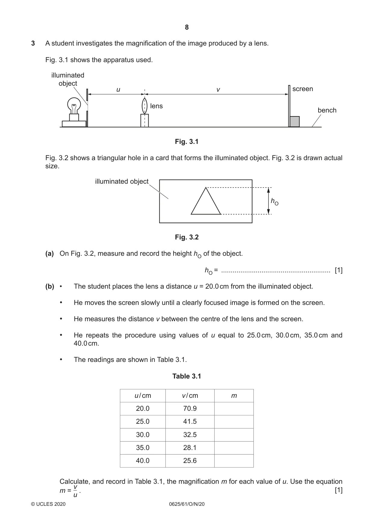 Cambridge IGCSE Physics 0625 2020 Oct/Nov Paper 6 · Variant 1 question paper, page 8 of 12