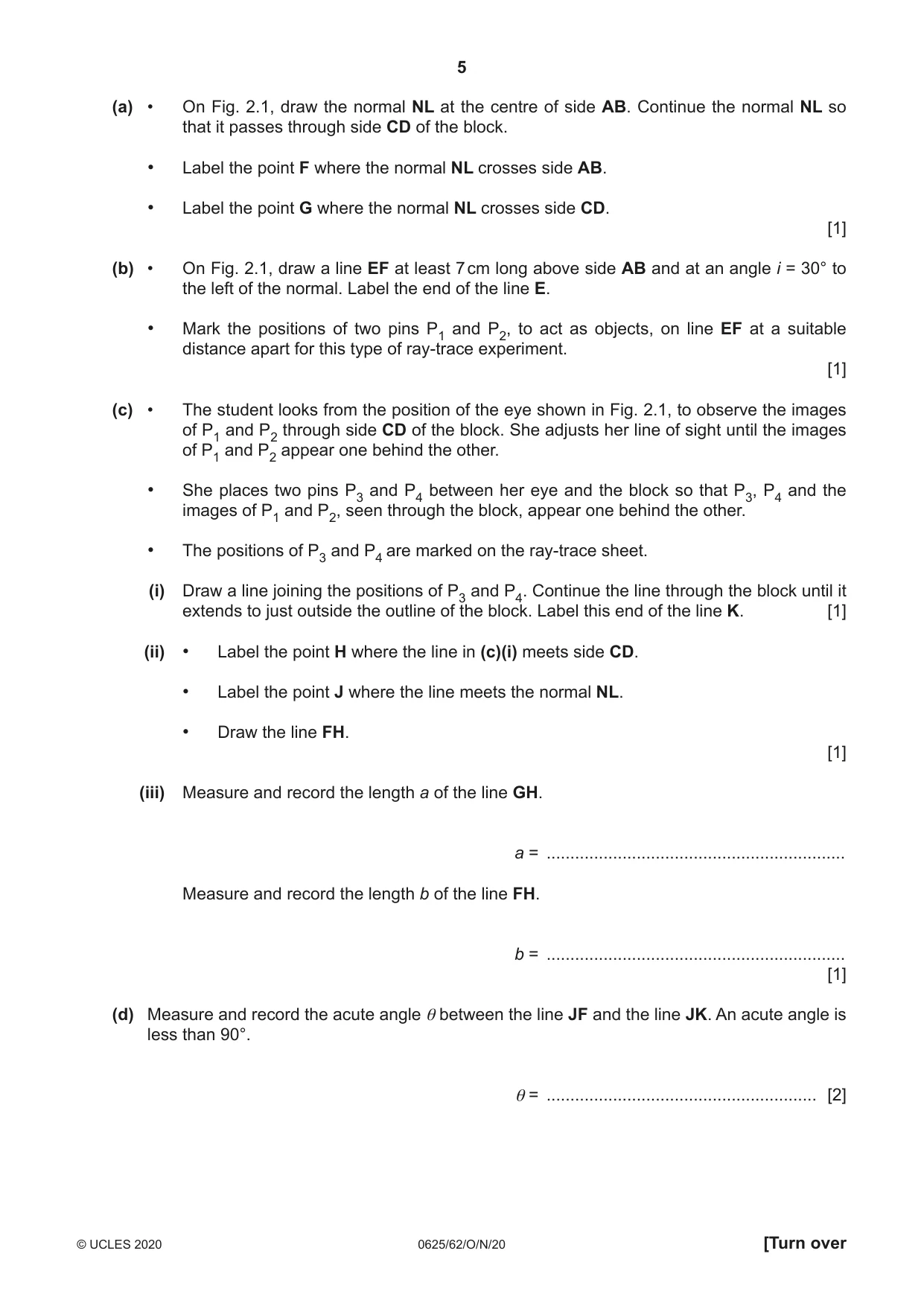Cambridge IGCSE Physics 0625 2020 Oct/Nov Paper 6 · Variant 2 question paper, page 5 of 12