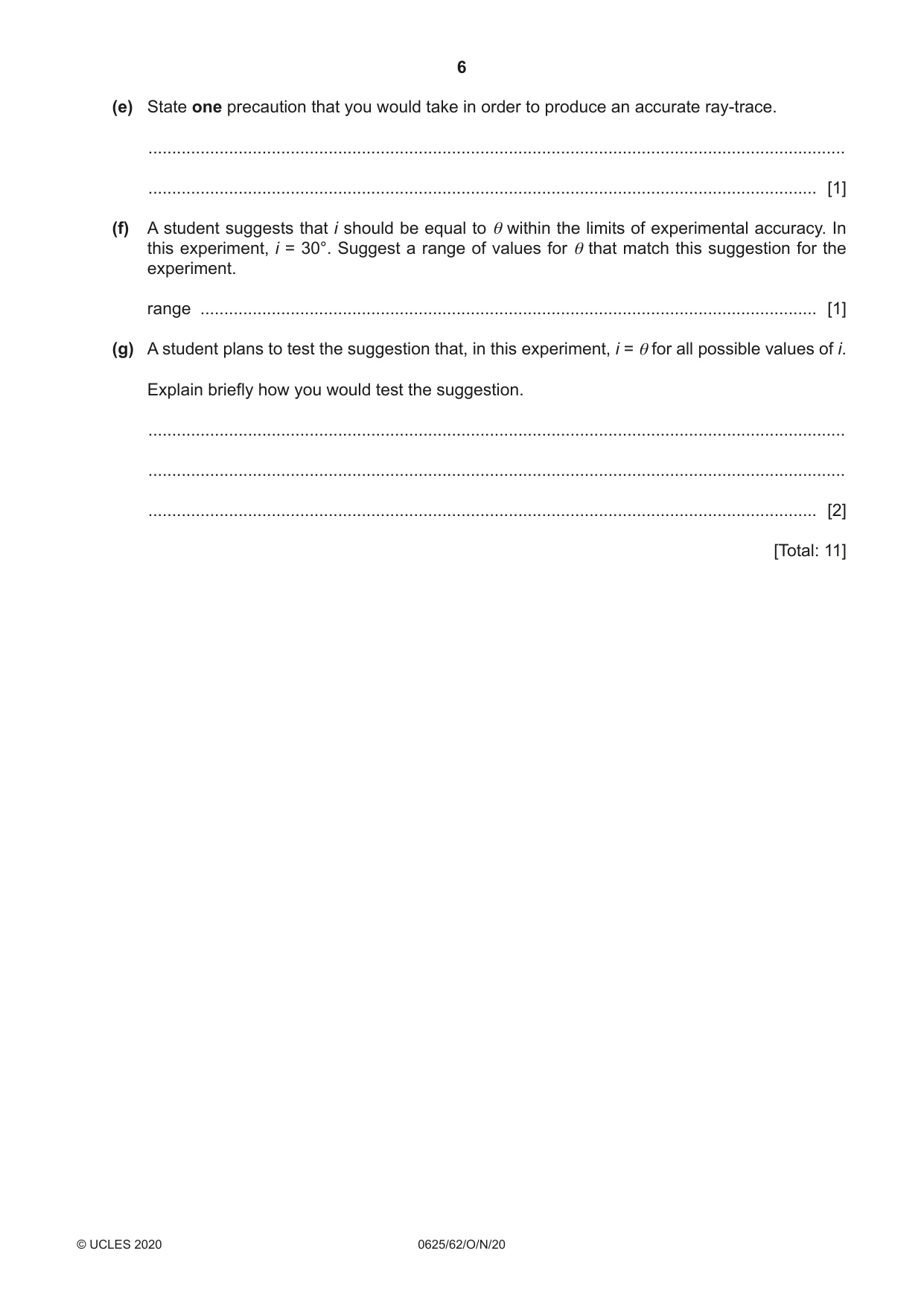 Cambridge IGCSE Physics 0625 2020 Oct/Nov Paper 6 · Variant 2 question paper, page 6 of 12