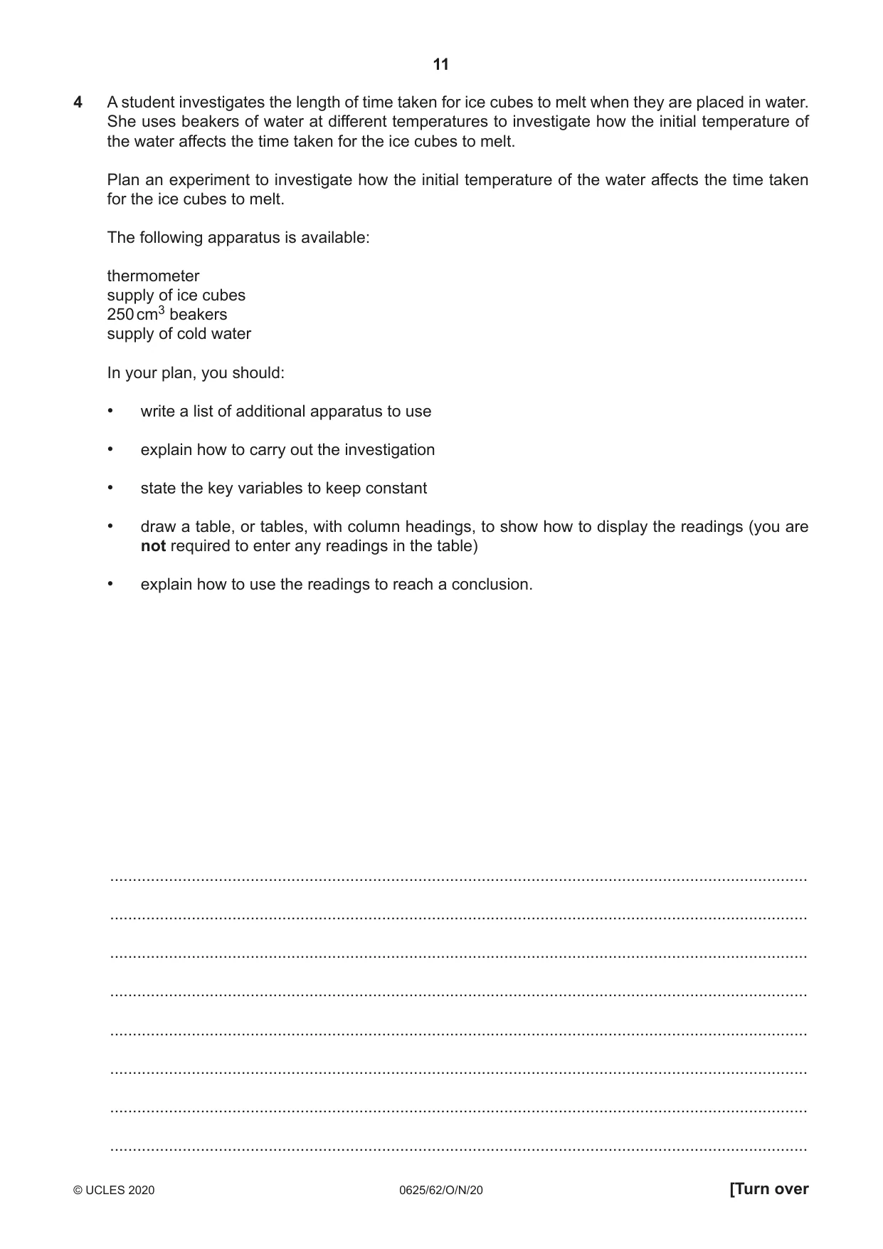 Cambridge IGCSE Physics 0625 2020 Oct/Nov Paper 6 · Variant 2 question paper, page 11 of 12