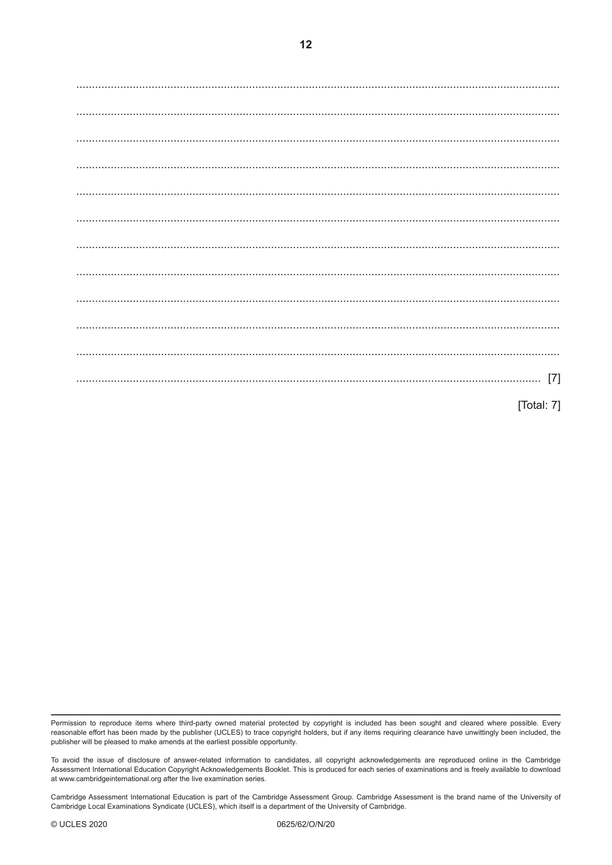 Cambridge IGCSE Physics 0625 2020 Oct/Nov Paper 6 · Variant 2 question paper, page 12 of 12