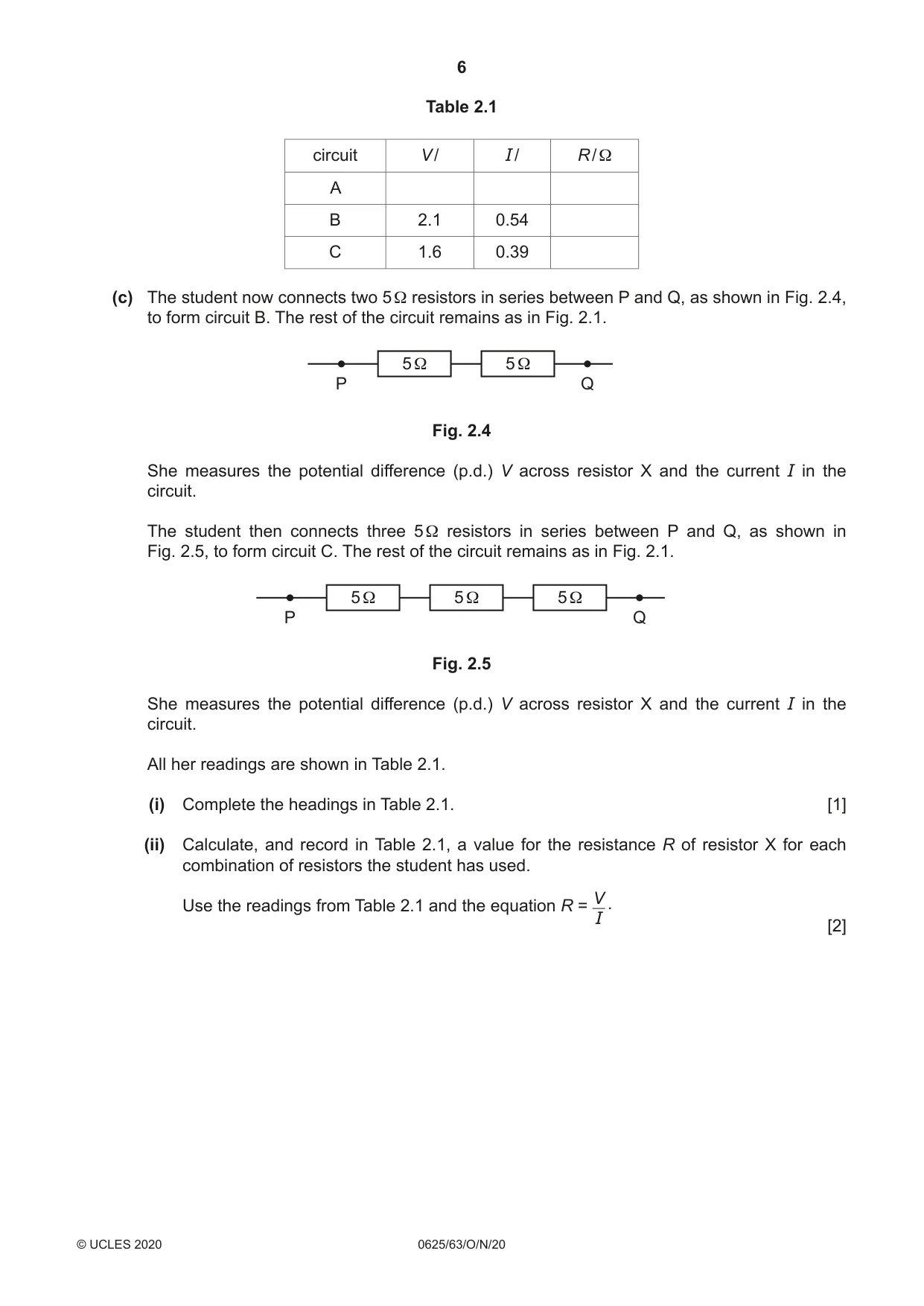 Cambridge IGCSE Physics 0625 2020 Oct/Nov Paper 6 · Variant 3 question paper, page 6 of 12