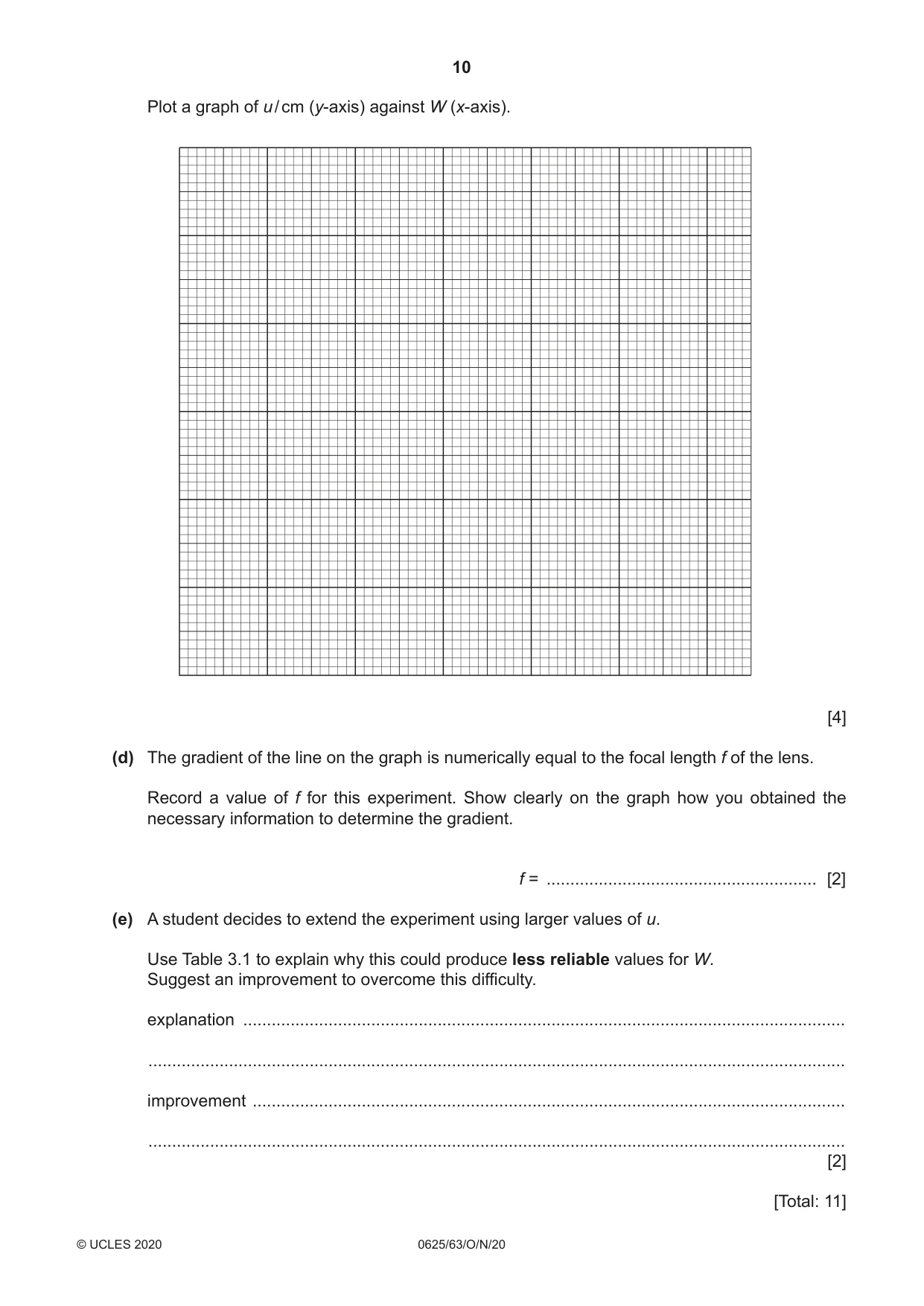 Cambridge IGCSE Physics 0625 2020 Oct/Nov Paper 6 · Variant 3 question paper, page 10 of 12