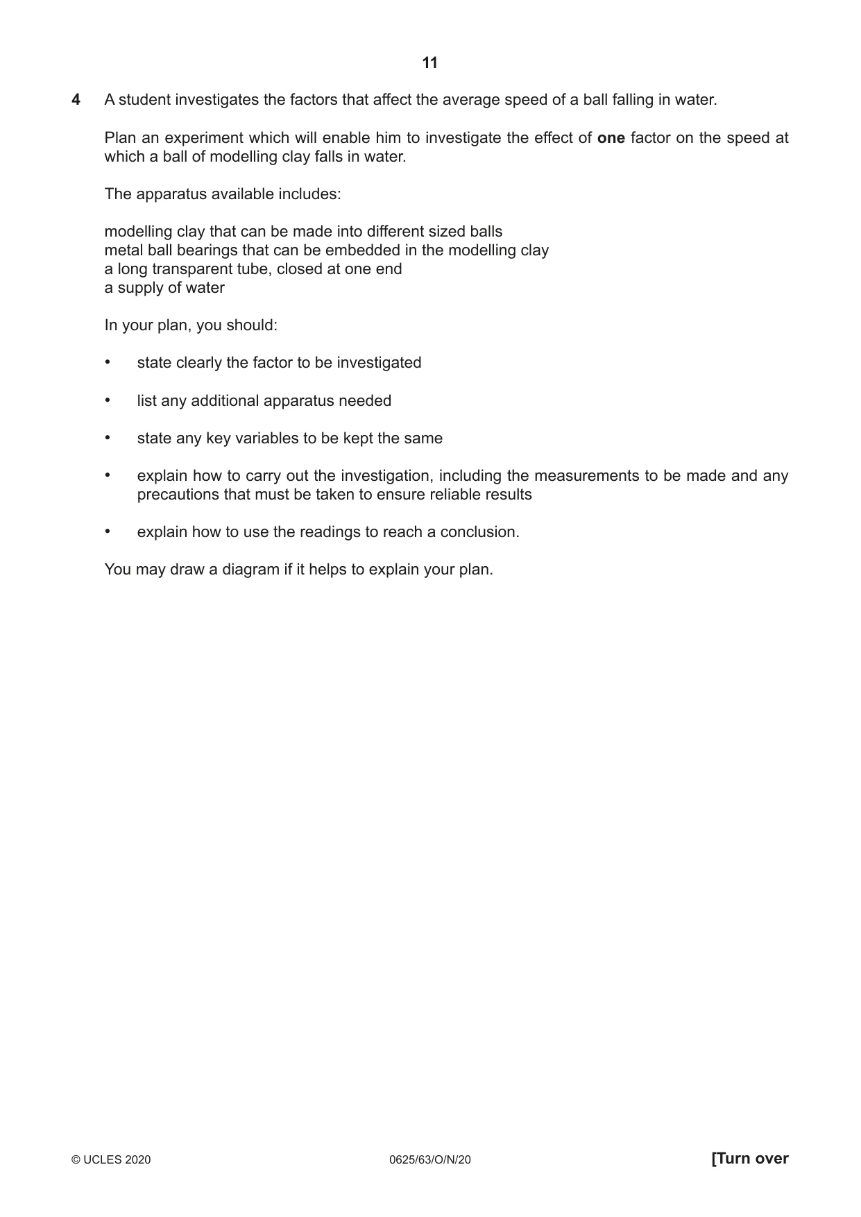 Cambridge IGCSE Physics 0625 2020 Oct/Nov Paper 6 · Variant 3 question paper, page 11 of 12