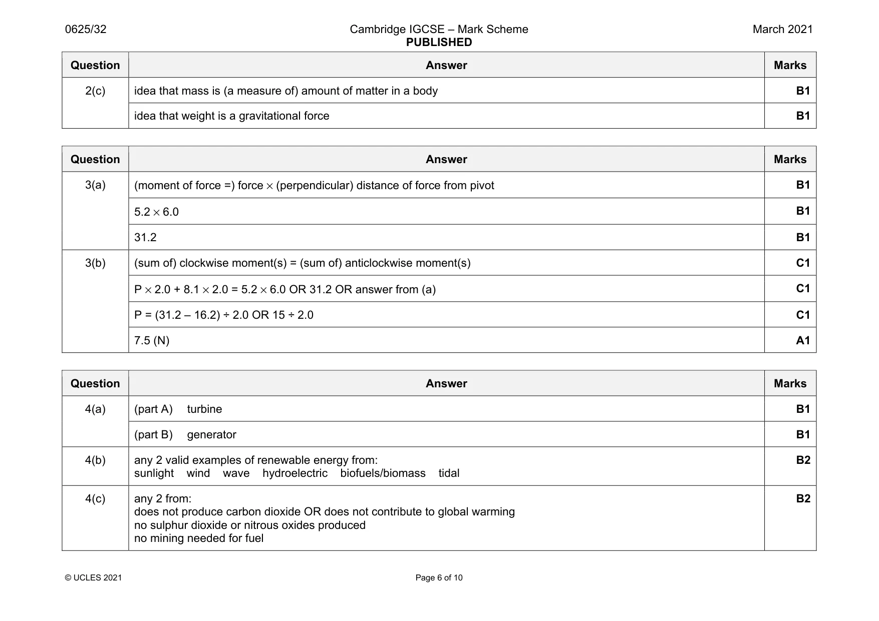 Mark scheme, page 6 of 10