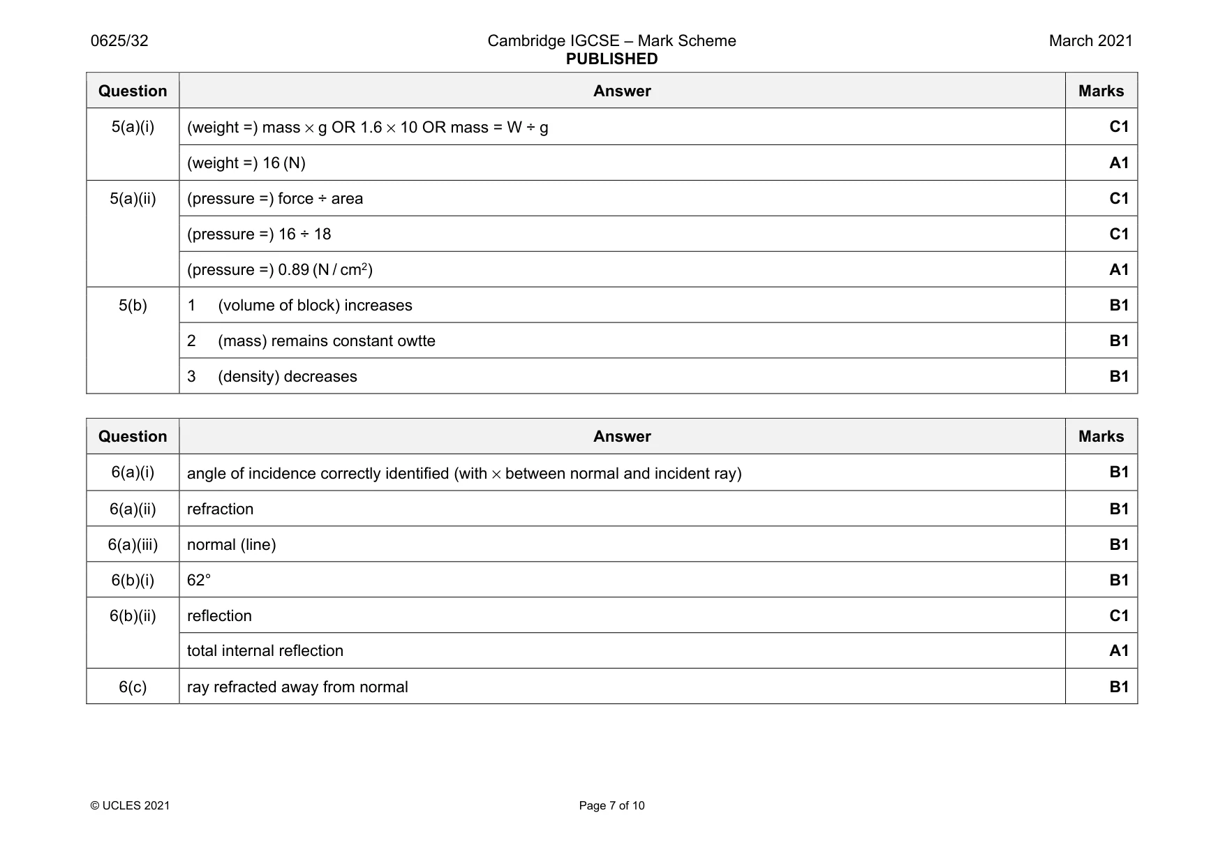 Mark scheme, page 7 of 10