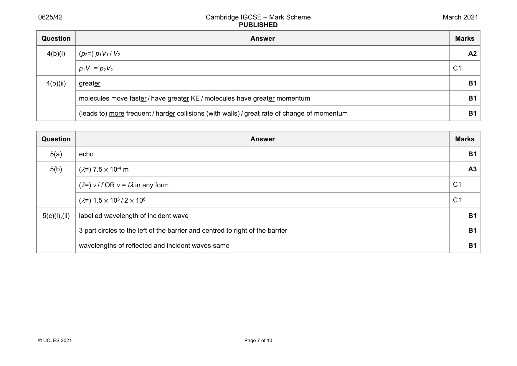 Mark scheme, page 7 of 10