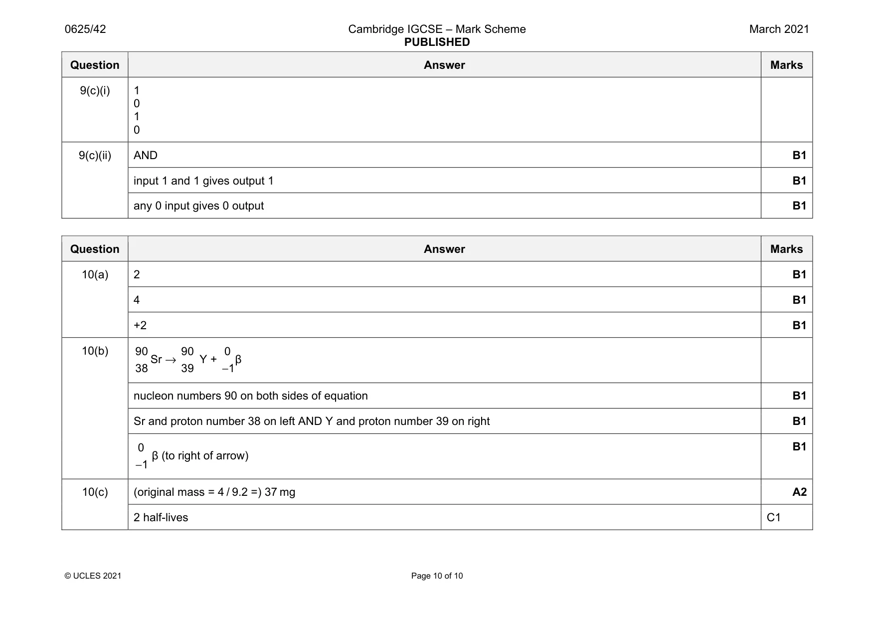 Mark scheme, page 10 of 10