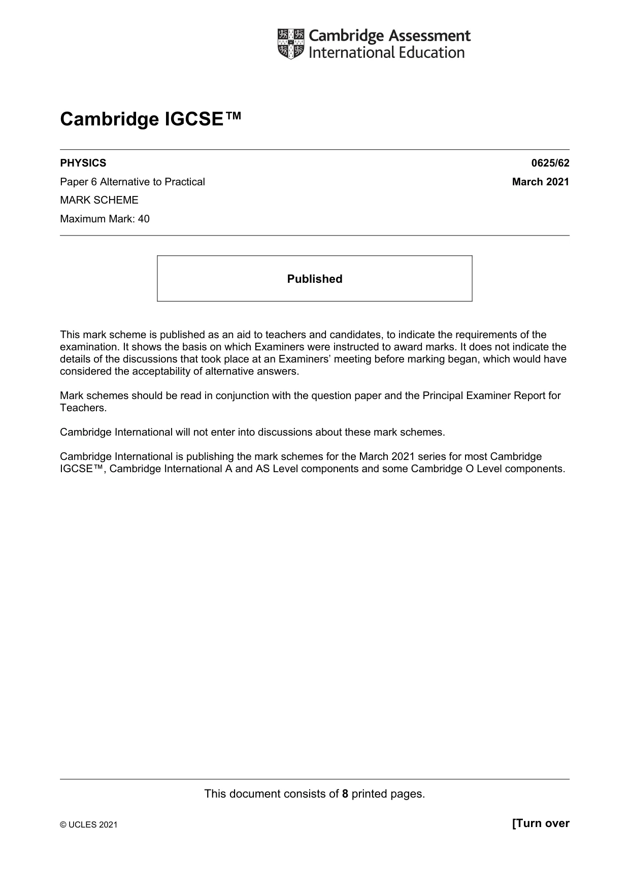 Mark scheme, page 1 of 8