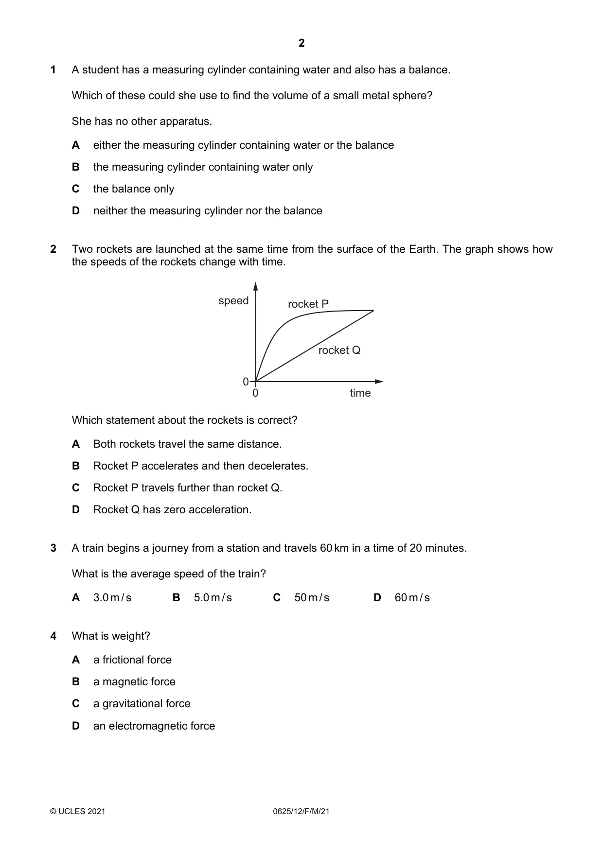 Cambridge IGCSE Physics 0625 2021 Feb/March Paper 1 · Variant 2 question paper, page 2 of 16