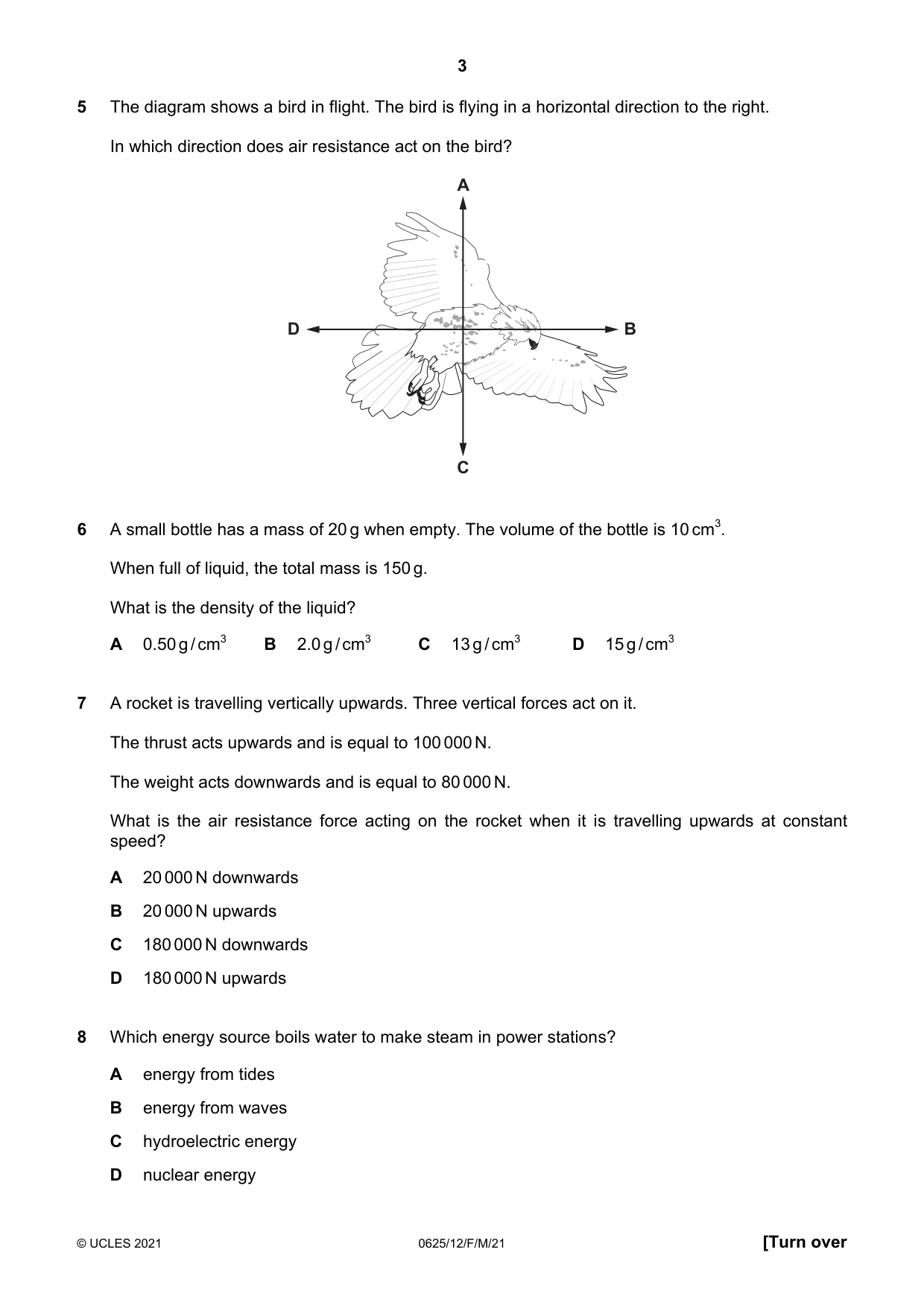 Cambridge IGCSE Physics 0625 2021 Feb/March Paper 1 · Variant 2 question paper, page 3 of 16