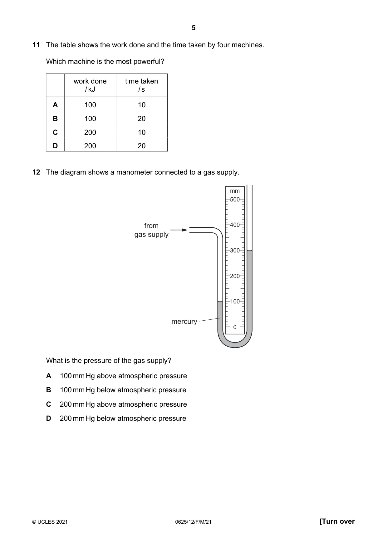 Cambridge IGCSE Physics 0625 2021 Feb/March Paper 1 · Variant 2 question paper, page 5 of 16