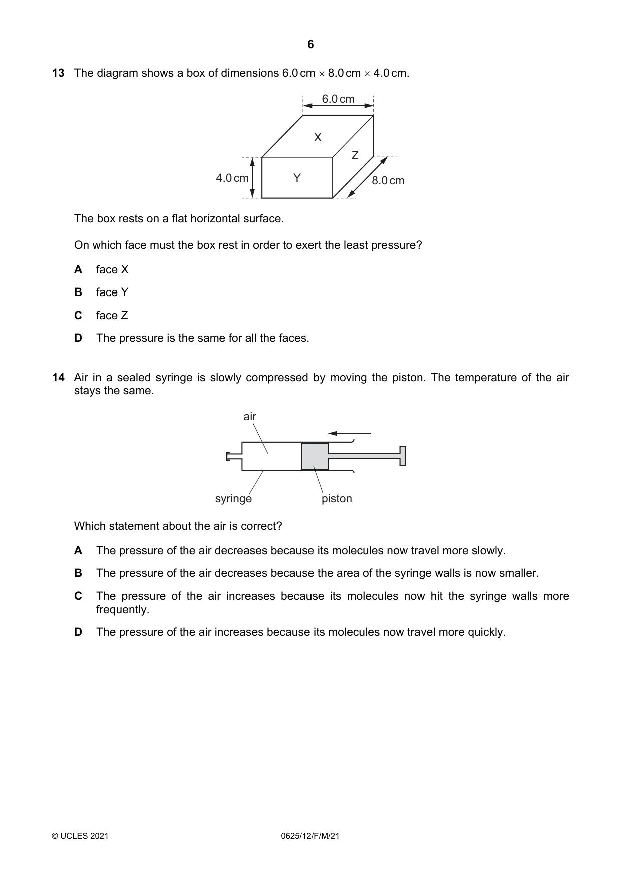 Cambridge IGCSE Physics 0625 2021 Feb/March Paper 1 · Variant 2 question paper, page 6 of 16