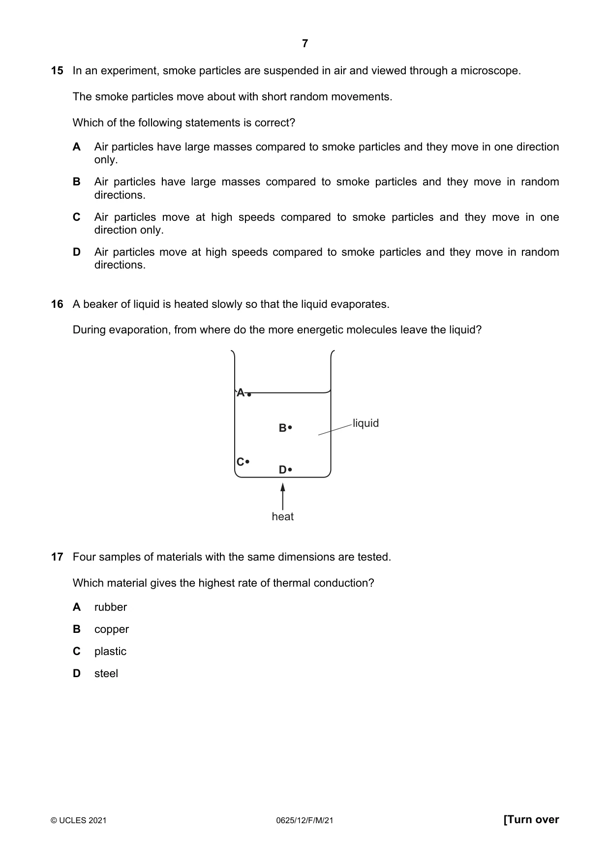 Cambridge IGCSE Physics 0625 2021 Feb/March Paper 1 · Variant 2 question paper, page 7 of 16