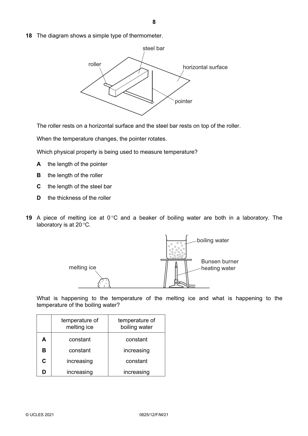 Cambridge IGCSE Physics 0625 2021 Feb/March Paper 1 · Variant 2 question paper, page 8 of 16