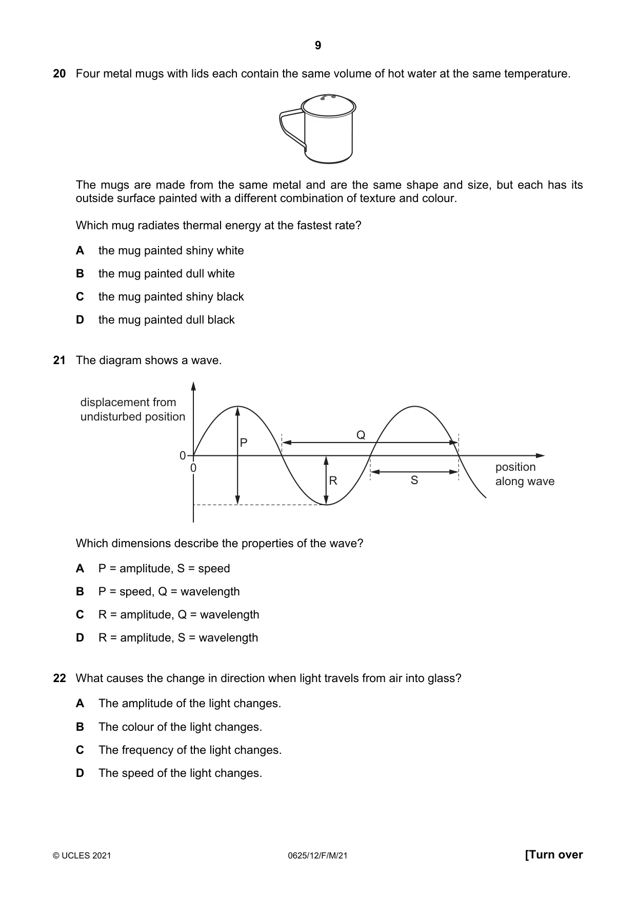 Cambridge IGCSE Physics 0625 2021 Feb/March Paper 1 · Variant 2 question paper, page 9 of 16
