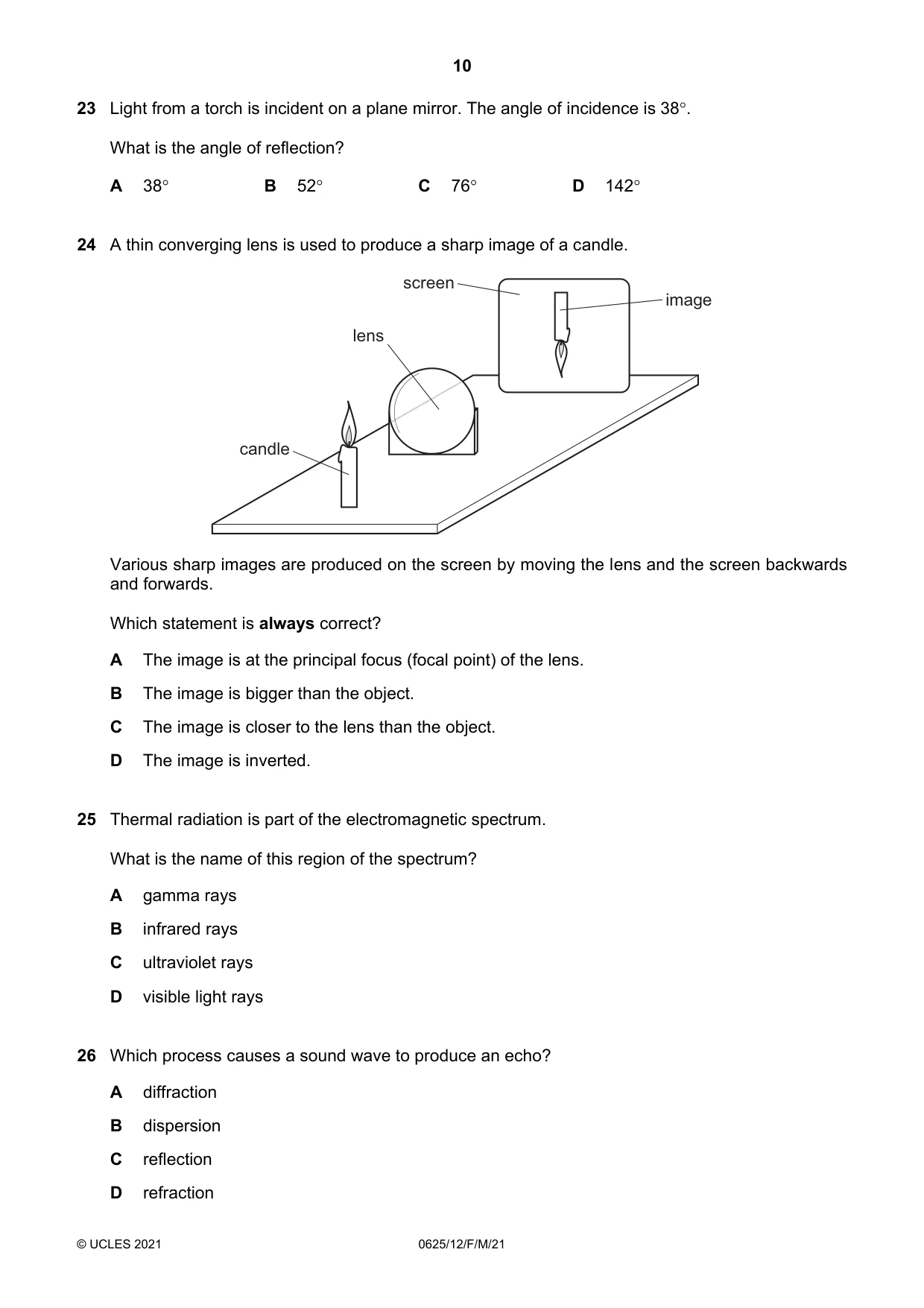 Cambridge IGCSE Physics 0625 2021 Feb/March Paper 1 · Variant 2 question paper, page 10 of 16