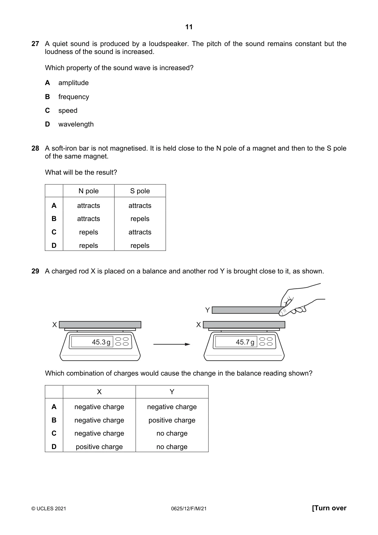 Cambridge IGCSE Physics 0625 2021 Feb/March Paper 1 · Variant 2 question paper, page 11 of 16