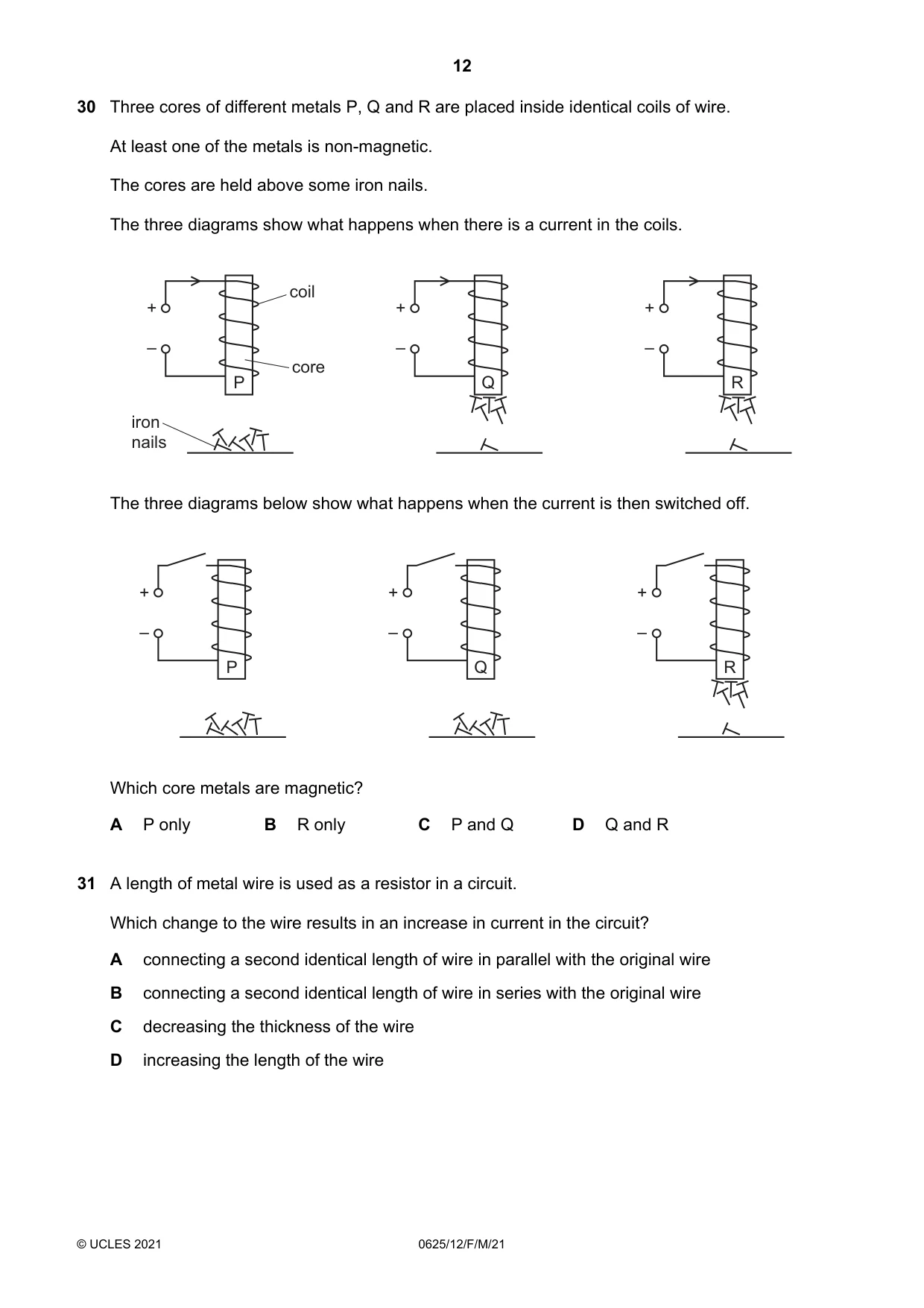 Cambridge IGCSE Physics 0625 2021 Feb/March Paper 1 · Variant 2 question paper, page 12 of 16