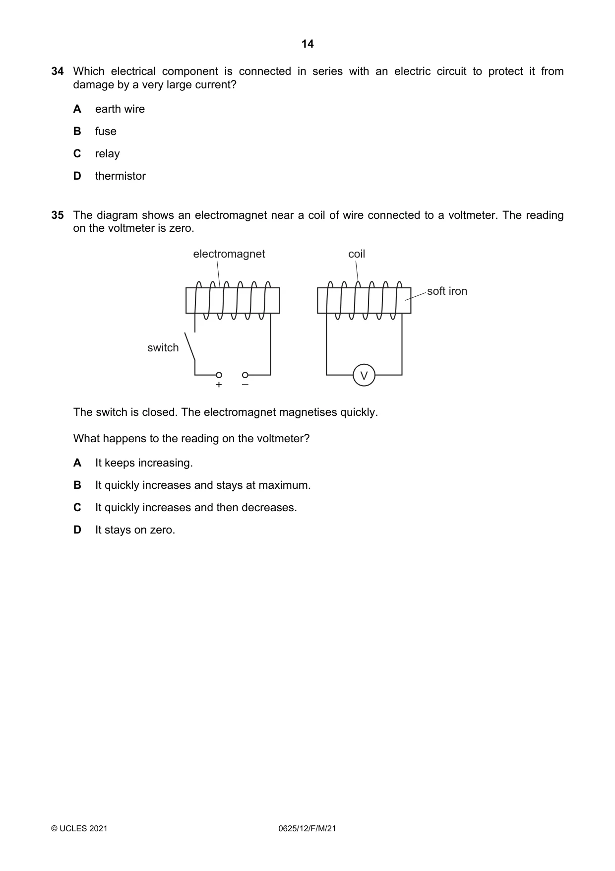 Cambridge IGCSE Physics 0625 2021 Feb/March Paper 1 · Variant 2 question paper, page 14 of 16