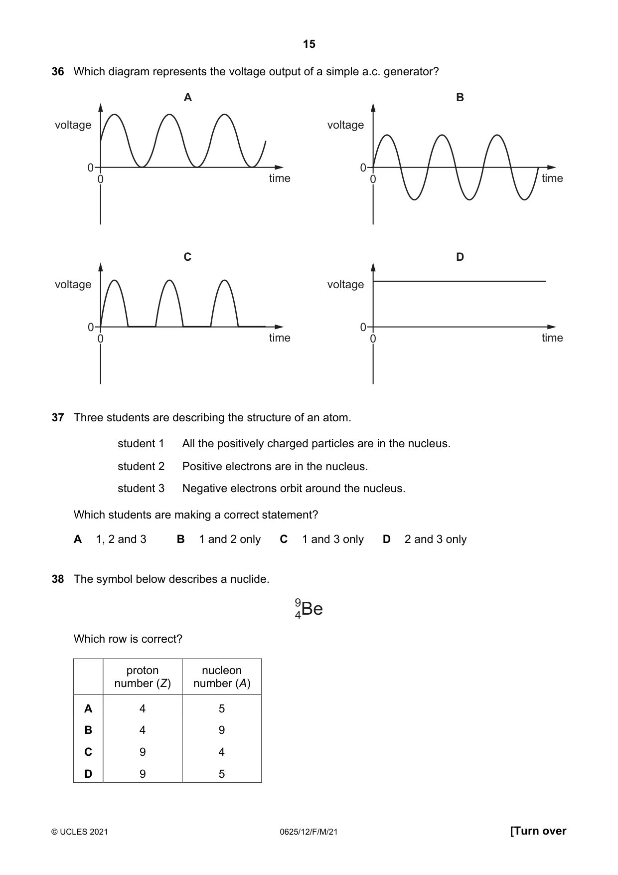 Cambridge IGCSE Physics 0625 2021 Feb/March Paper 1 · Variant 2 question paper, page 15 of 16