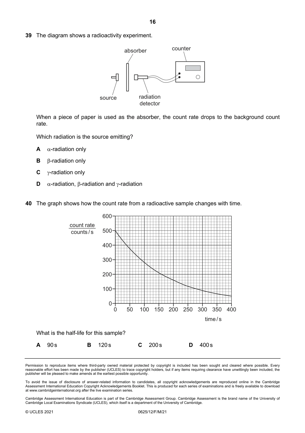 Cambridge IGCSE Physics 0625 2021 Feb/March Paper 1 · Variant 2 question paper, page 16 of 16