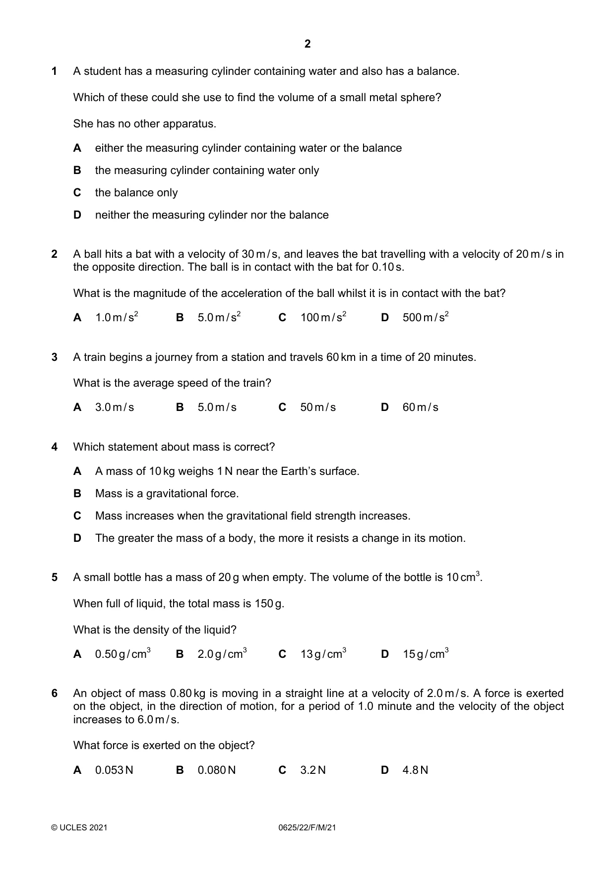 Cambridge IGCSE Physics 0625 2021 Feb/March Paper 2 · Variant 2 question paper, page 2 of 16