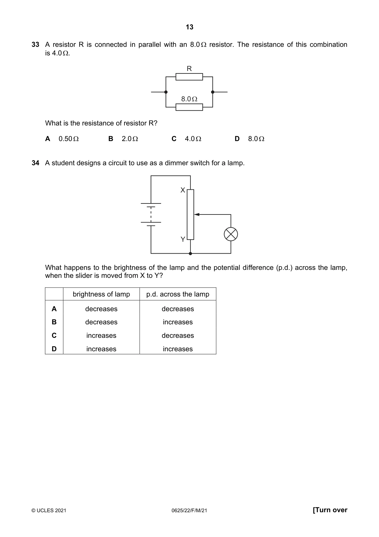 Cambridge IGCSE Physics 0625 2021 Feb/March Paper 2 · Variant 2 question paper, page 13 of 16