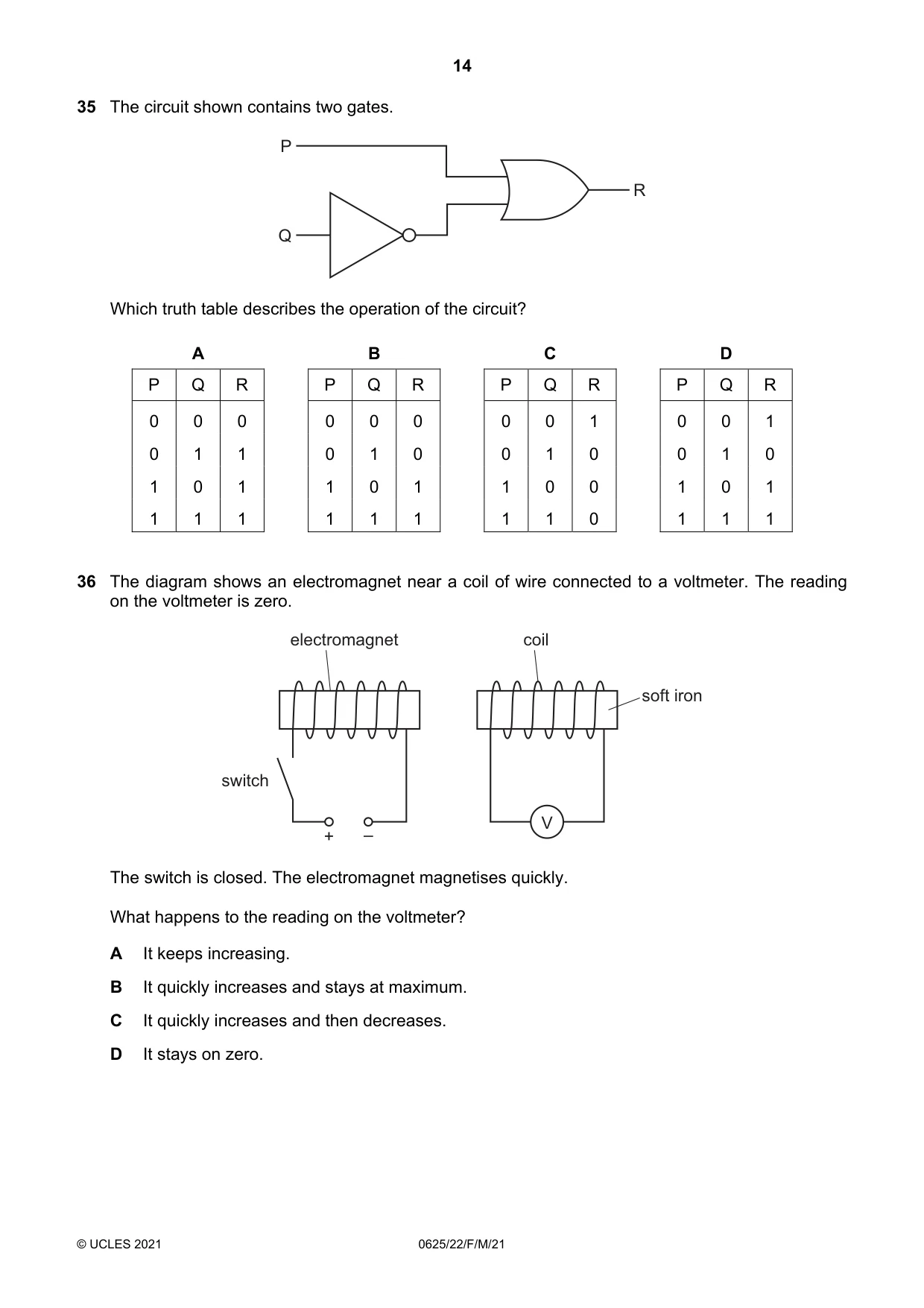 Cambridge IGCSE Physics 0625 2021 Feb/March Paper 2 · Variant 2 question paper, page 14 of 16