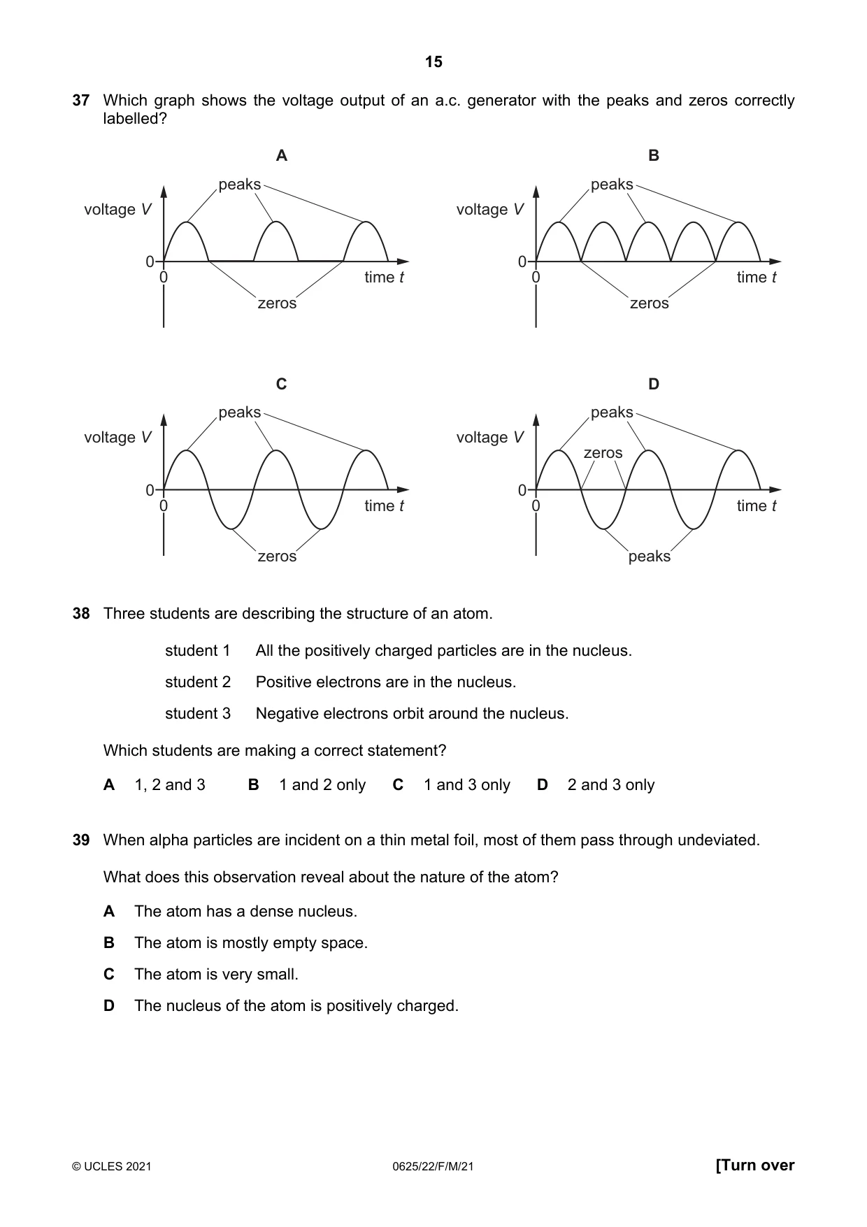 Cambridge IGCSE Physics 0625 2021 Feb/March Paper 2 · Variant 2 question paper, page 15 of 16