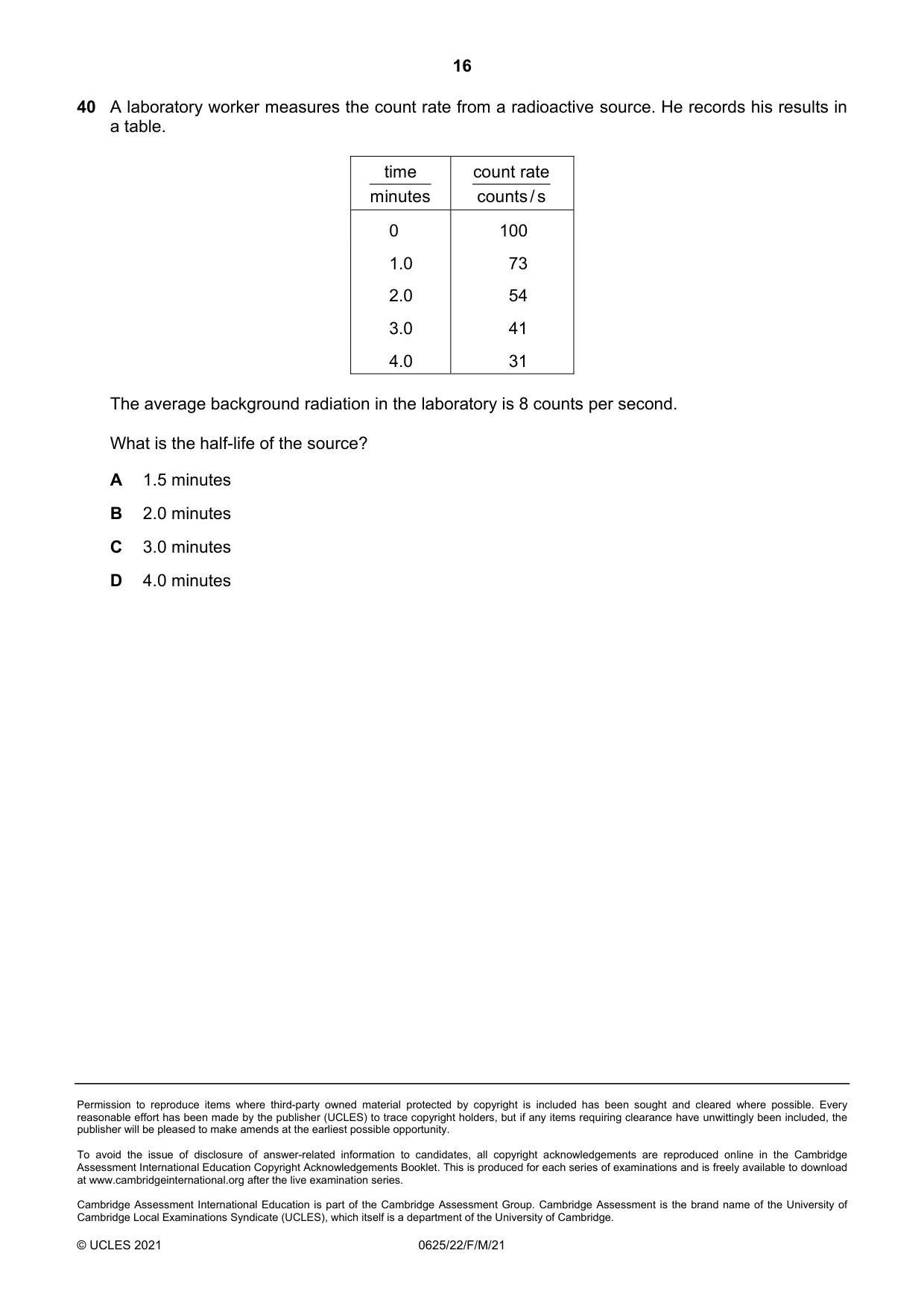 Cambridge IGCSE Physics 0625 2021 Feb/March Paper 2 · Variant 2 question paper, page 16 of 16