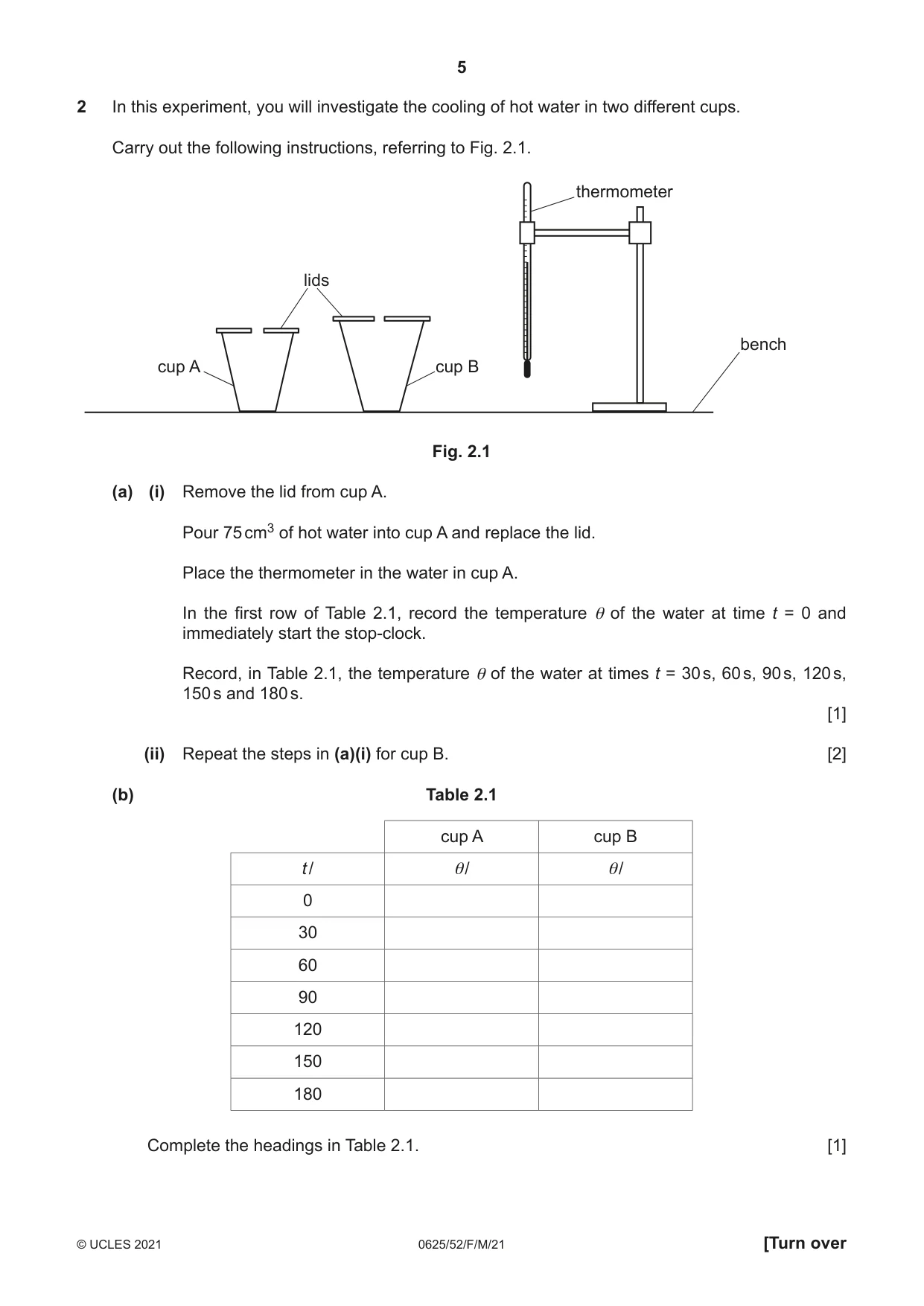 Cambridge IGCSE Physics 0625 2021 Feb/March Paper 5 · Variant 2 question paper, page 5 of 12
