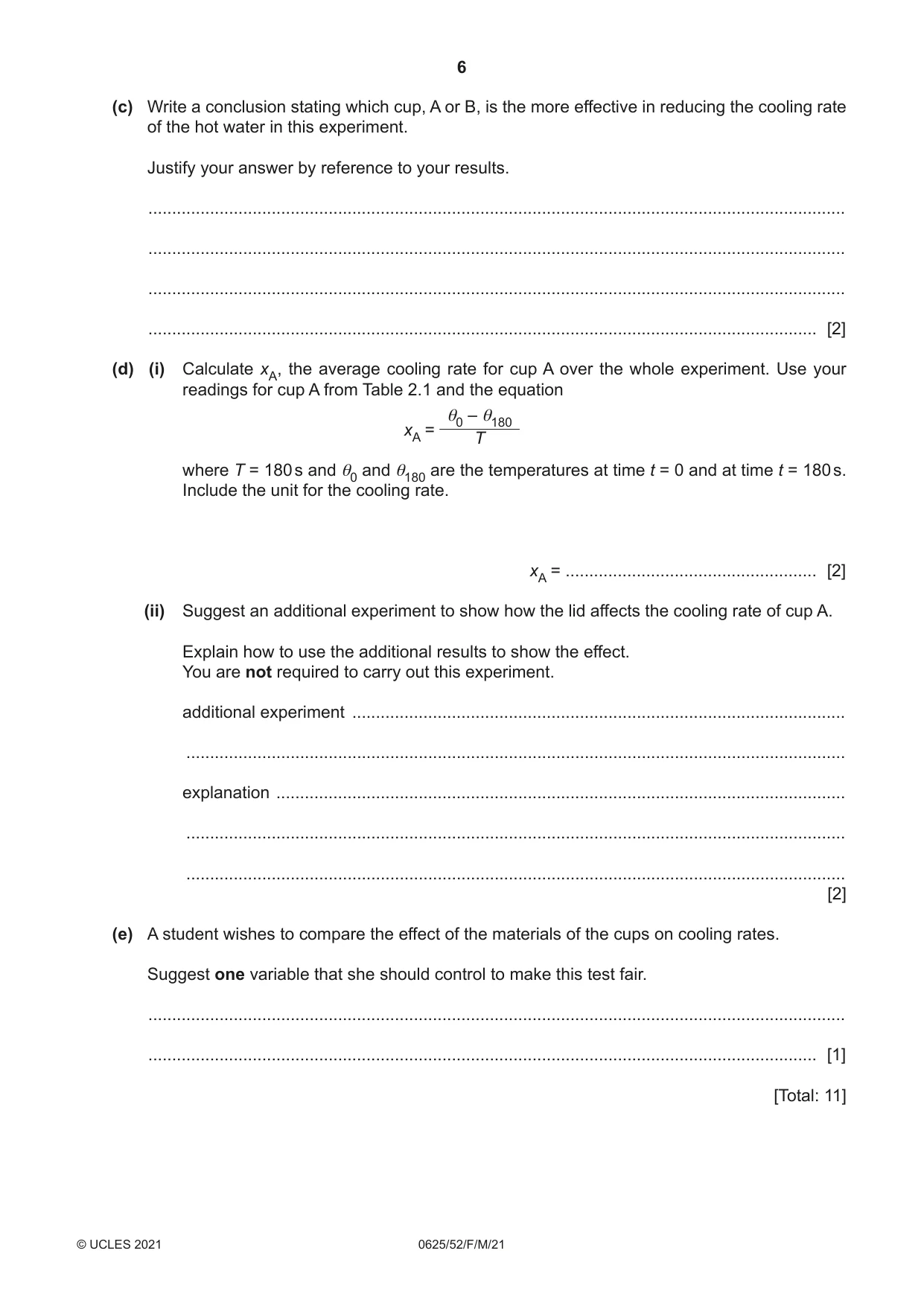 Cambridge IGCSE Physics 0625 2021 Feb/March Paper 5 · Variant 2 question paper, page 6 of 12