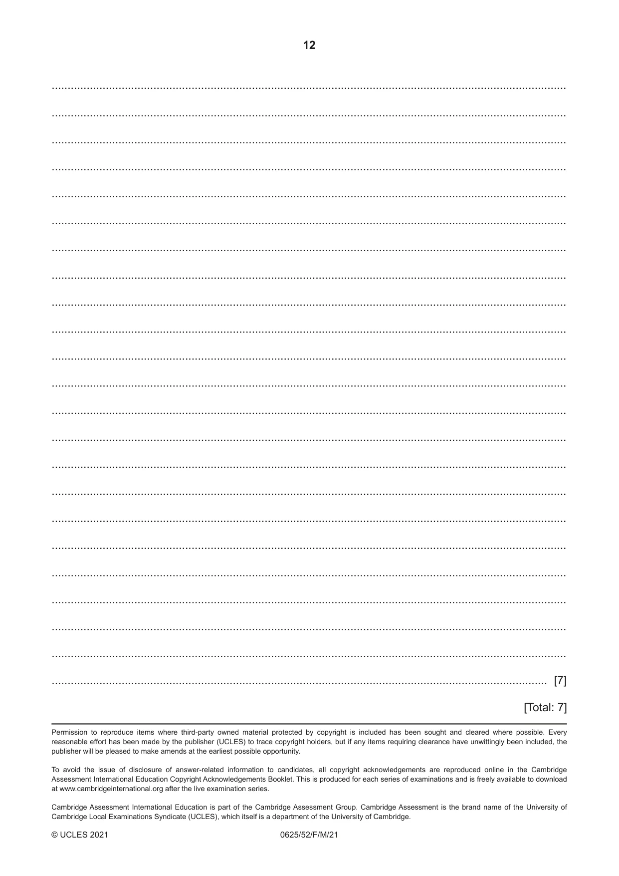 Cambridge IGCSE Physics 0625 2021 Feb/March Paper 5 · Variant 2 question paper, page 12 of 12