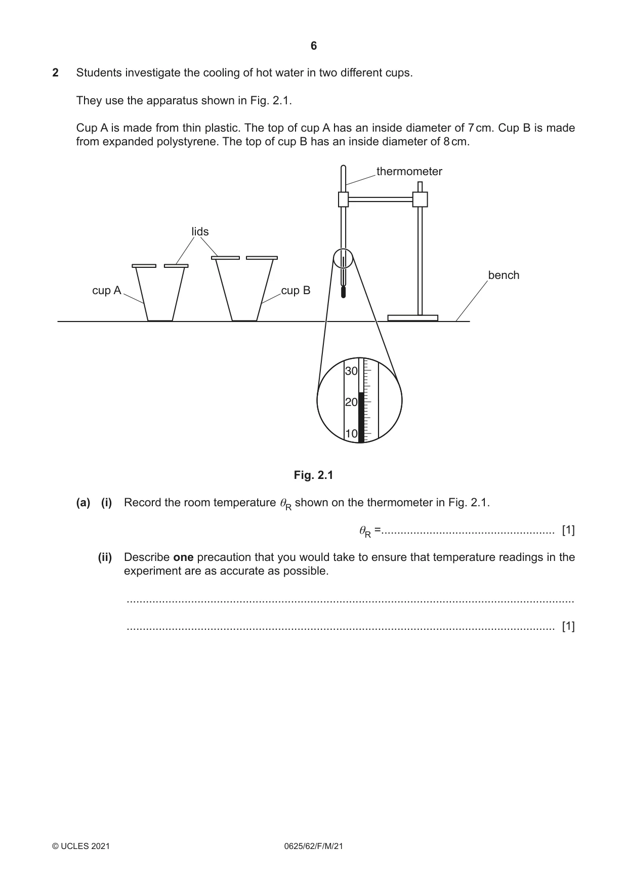 Cambridge IGCSE Physics 0625 2021 Feb/March Paper 6 · Variant 2 question paper, page 6 of 16