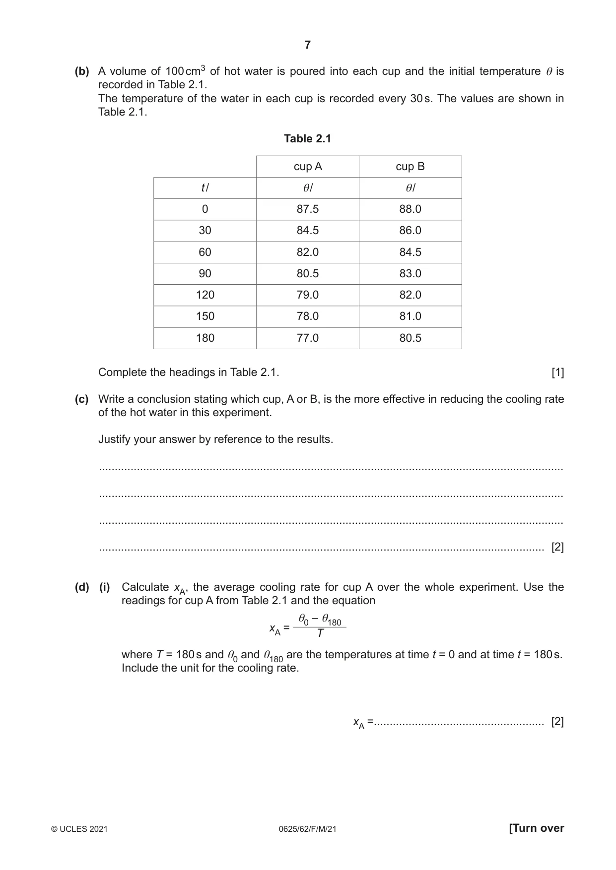 Cambridge IGCSE Physics 0625 2021 Feb/March Paper 6 · Variant 2 question paper, page 7 of 16
