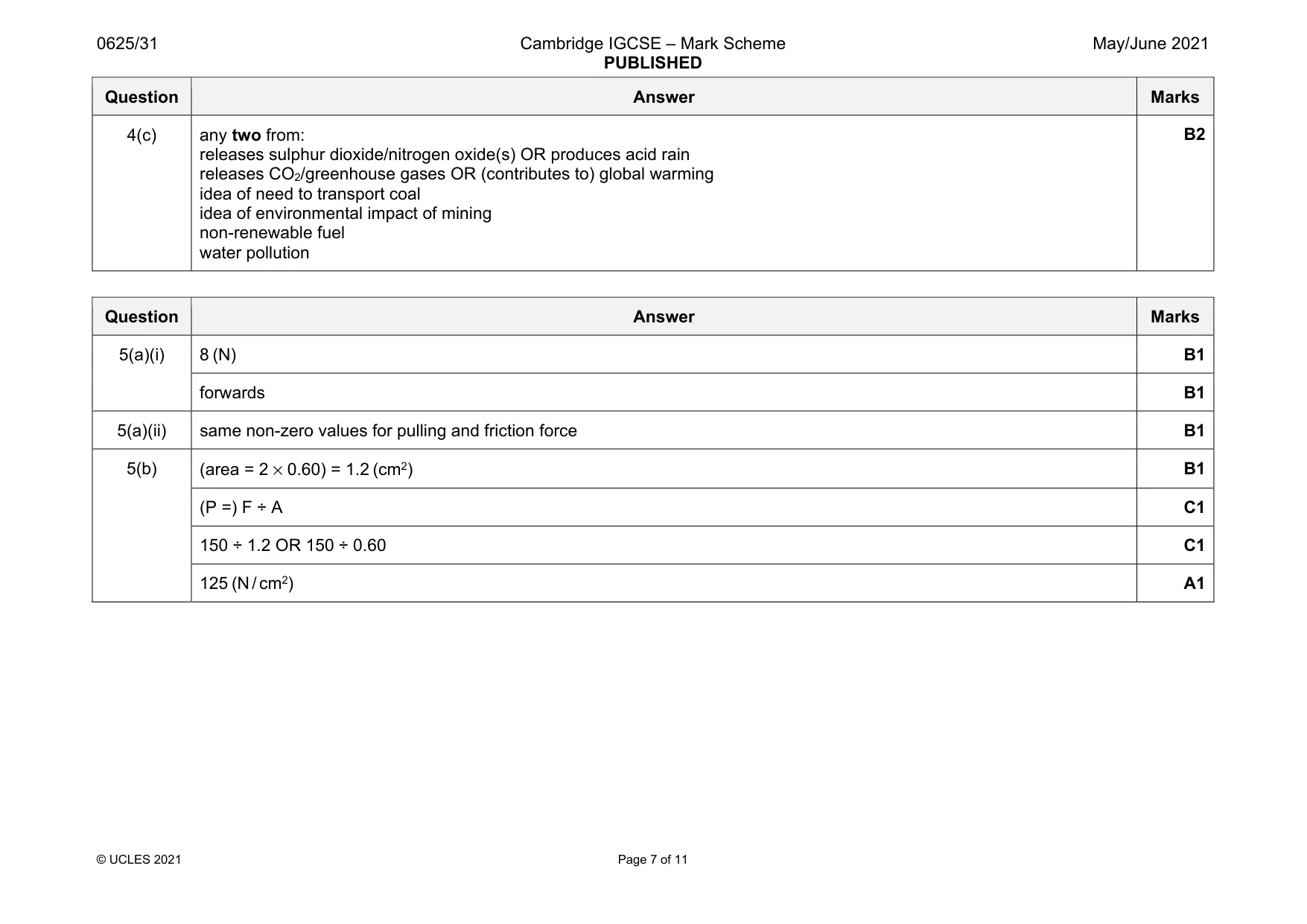 Mark scheme, page 7 of 11