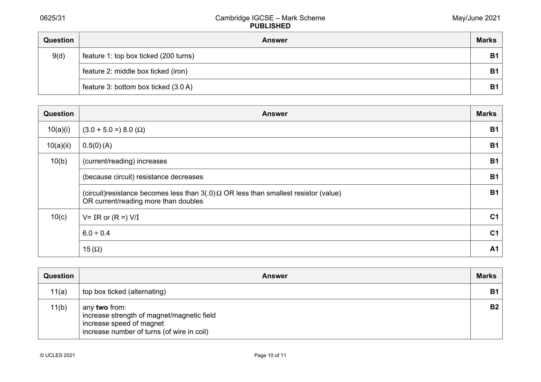 Mark scheme, page 10 of 11