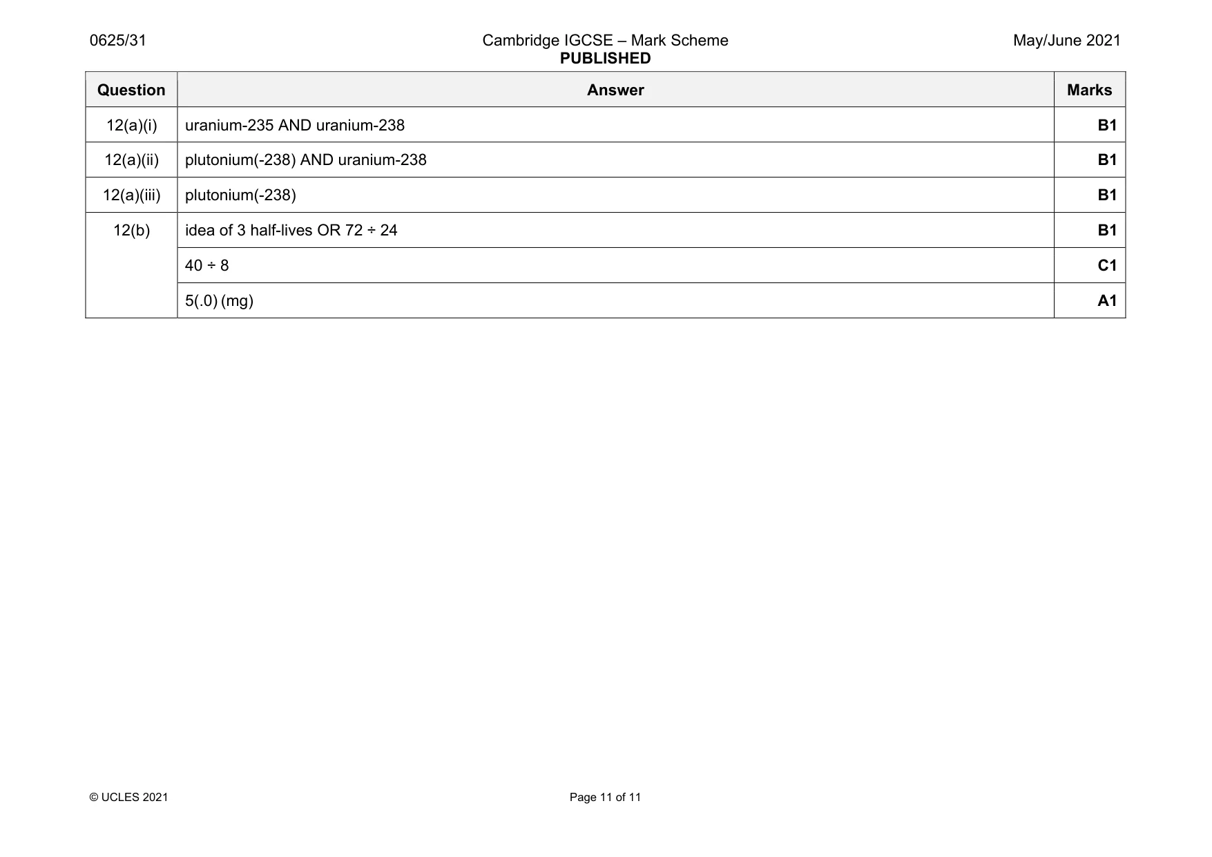 Mark scheme, page 11 of 11