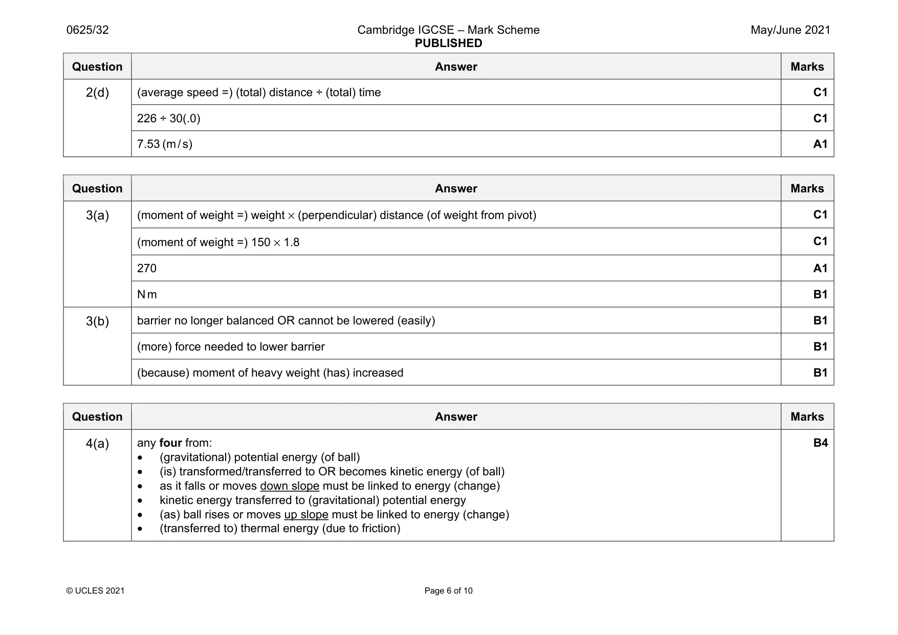 Mark scheme, page 6 of 10