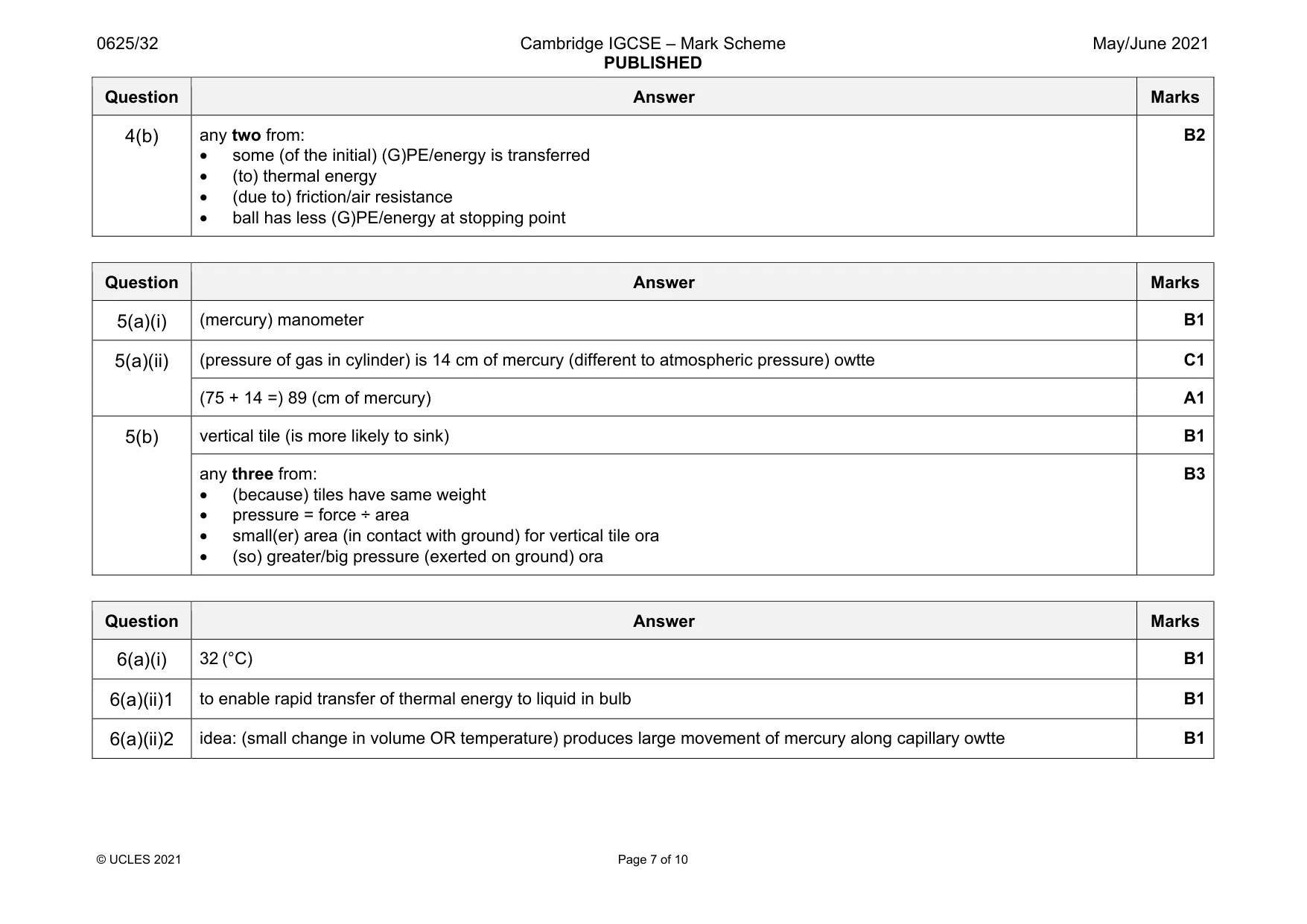 Mark scheme, page 7 of 10