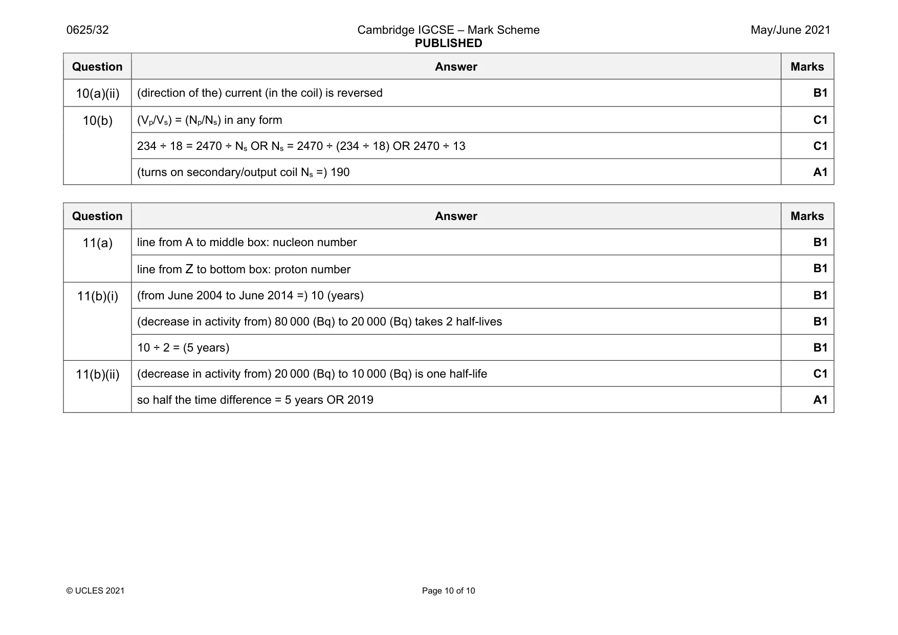 Mark scheme, page 10 of 10