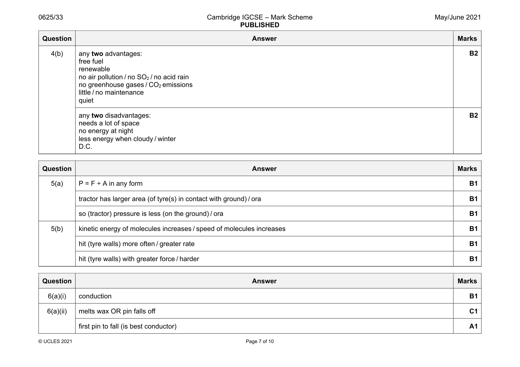 Mark scheme, page 7 of 10