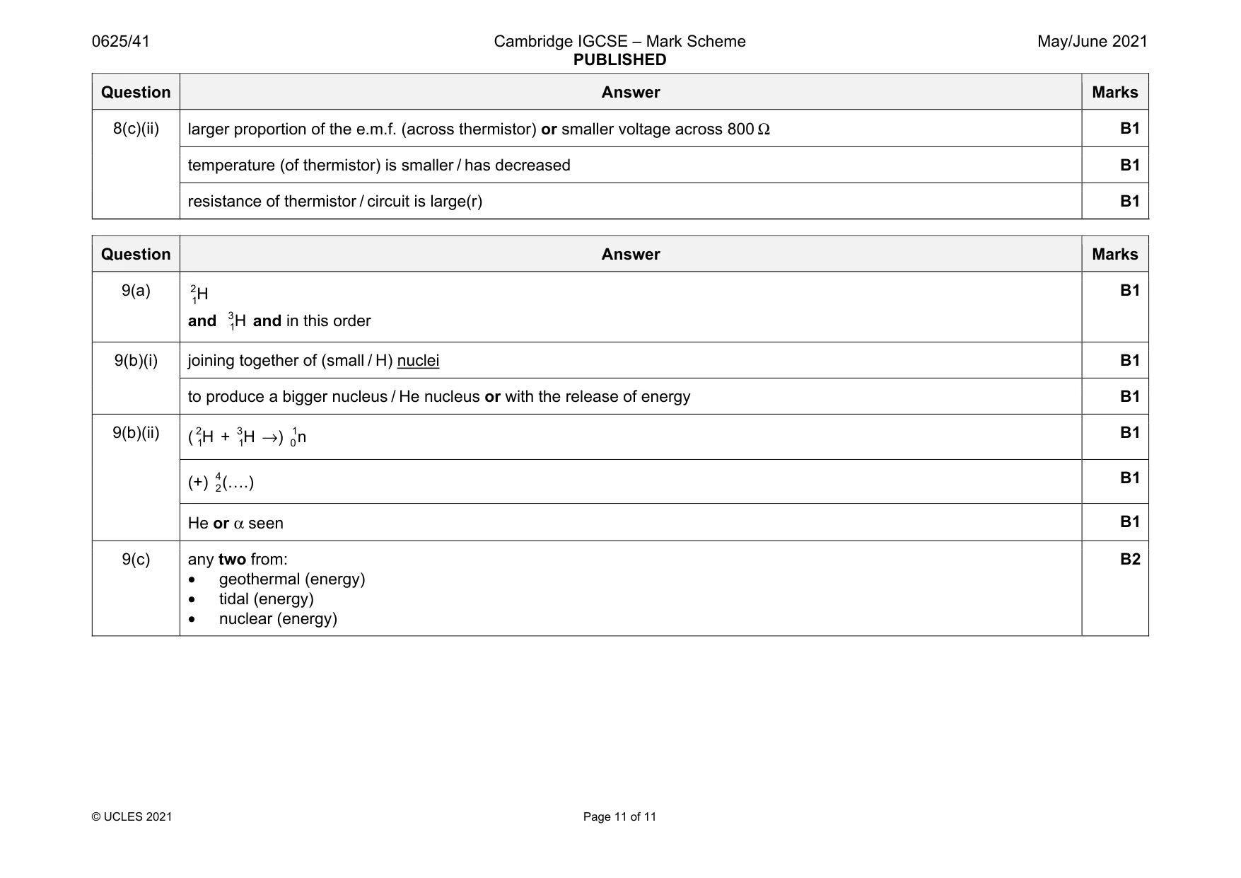 Mark scheme, page 11 of 11
