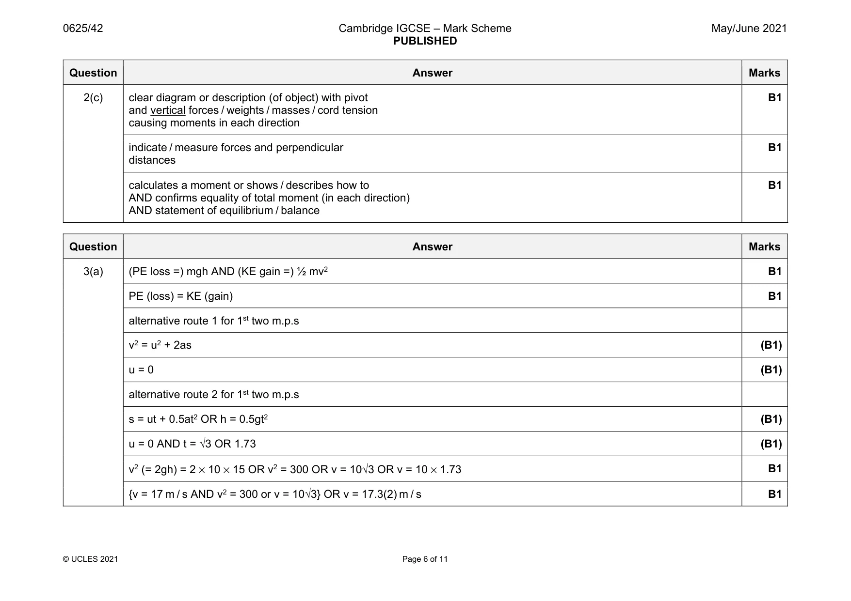 Mark scheme, page 6 of 11