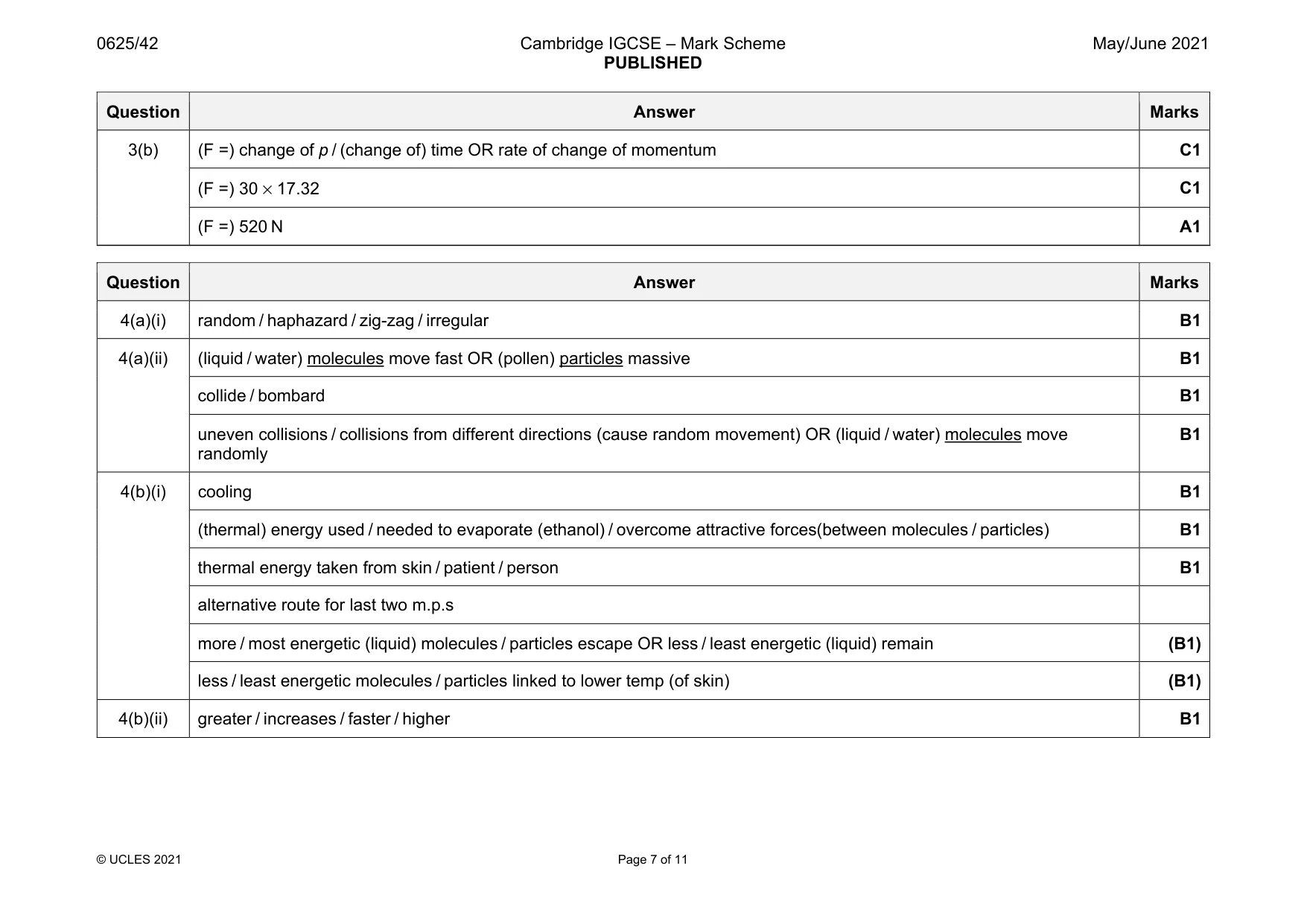 Mark scheme, page 7 of 11
