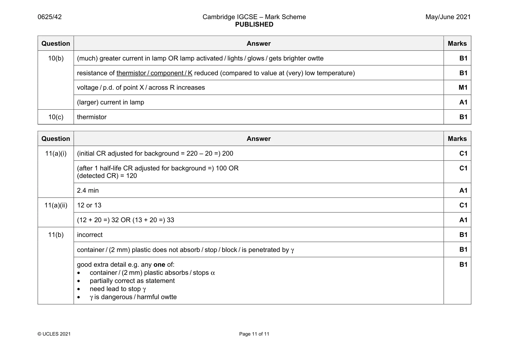 Mark scheme, page 11 of 11