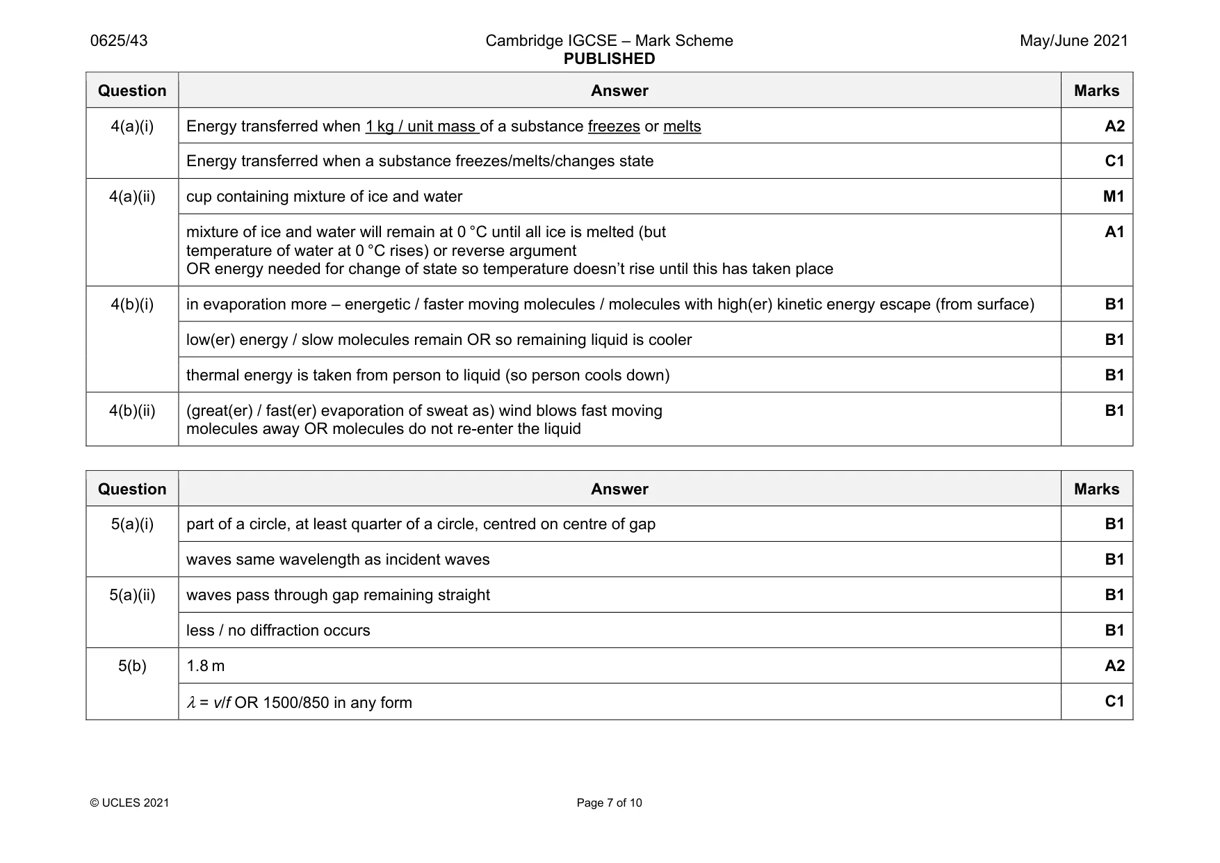 Mark scheme, page 7 of 10