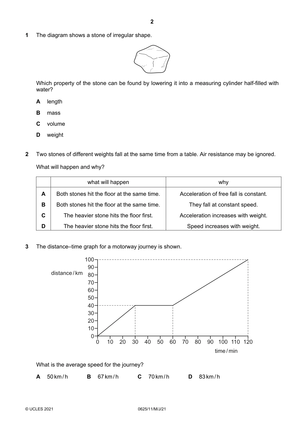 Cambridge IGCSE Physics 0625 2021 May/June Paper 1 · Variant 1 question paper, page 2 of 16